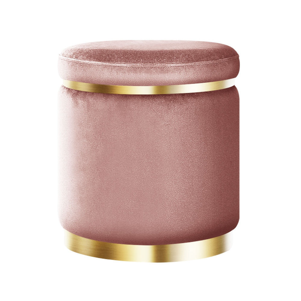 Round Velvet Ottoman Foot Stool Pink Soft Seat