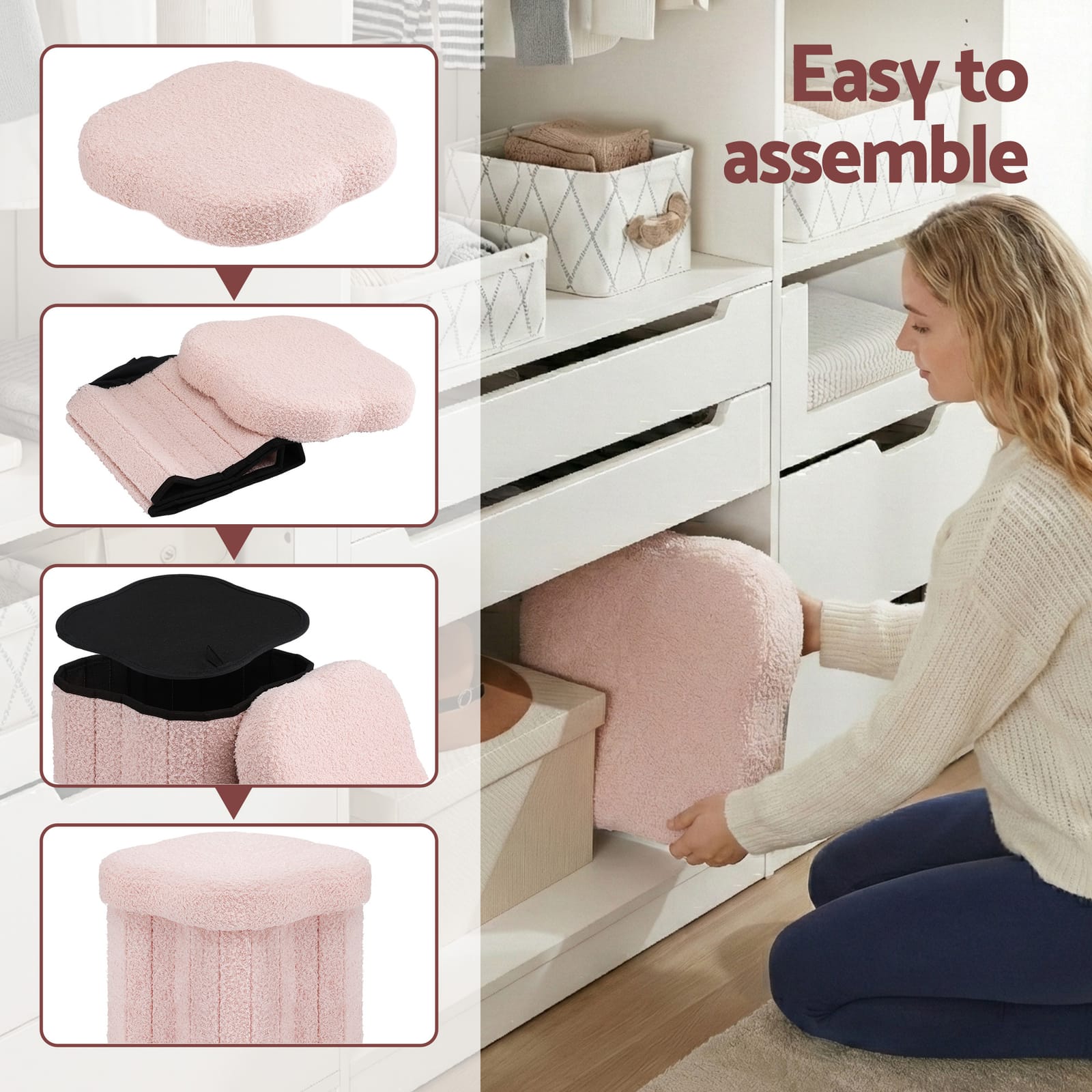 Pink stool 32x32x31cm, in room setting