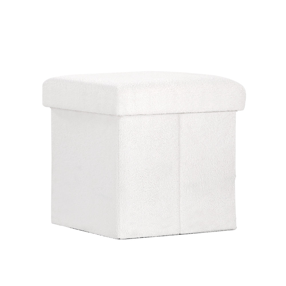 White colour - Ottoman Storage Foot Stool Square Teddy Fabric White
