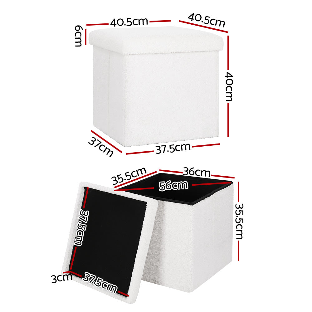 Ottoman Storage Foot Stool Square Teddy Fabric White | Fabric finish