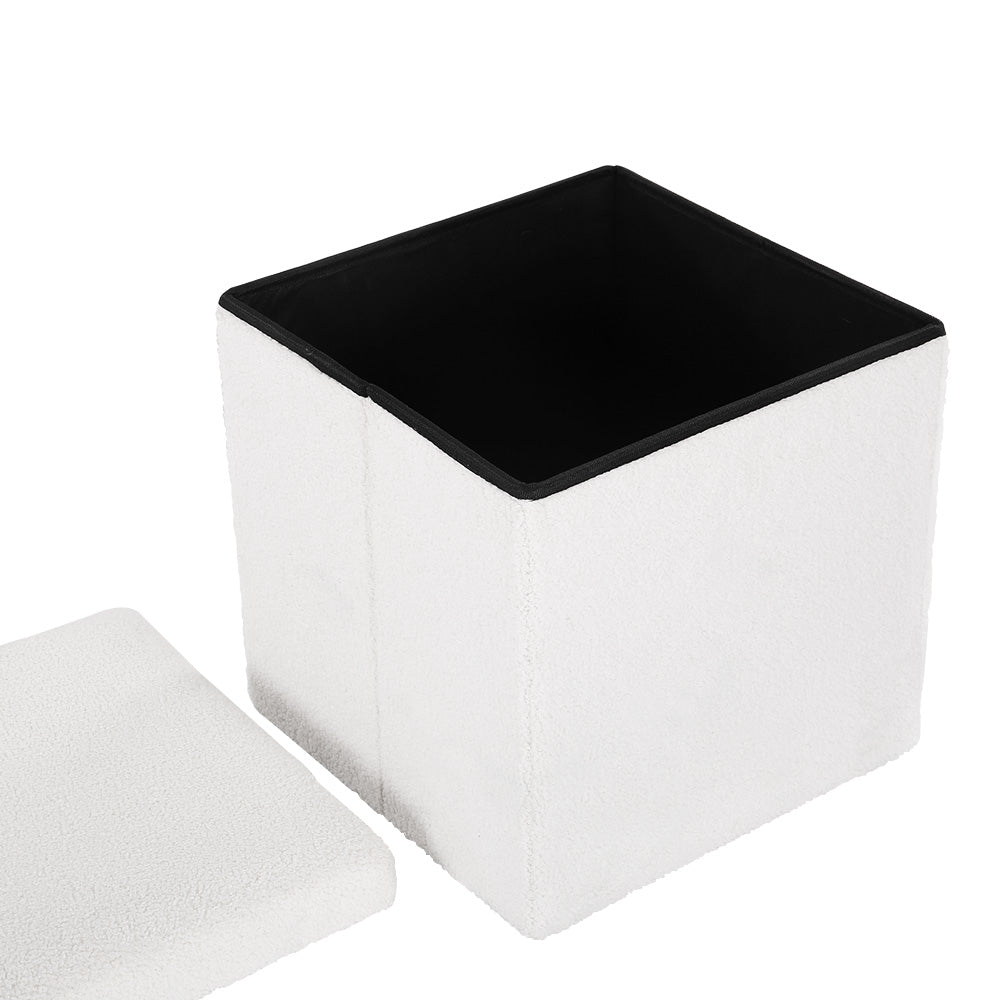 Ottomans & Footstools - Ottoman Storage Foot Stool Square Teddy Fabric White