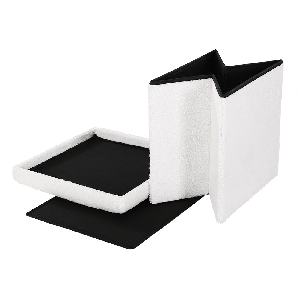 Fabric finish - Ottoman Storage Foot Stool Square Teddy Fabric White