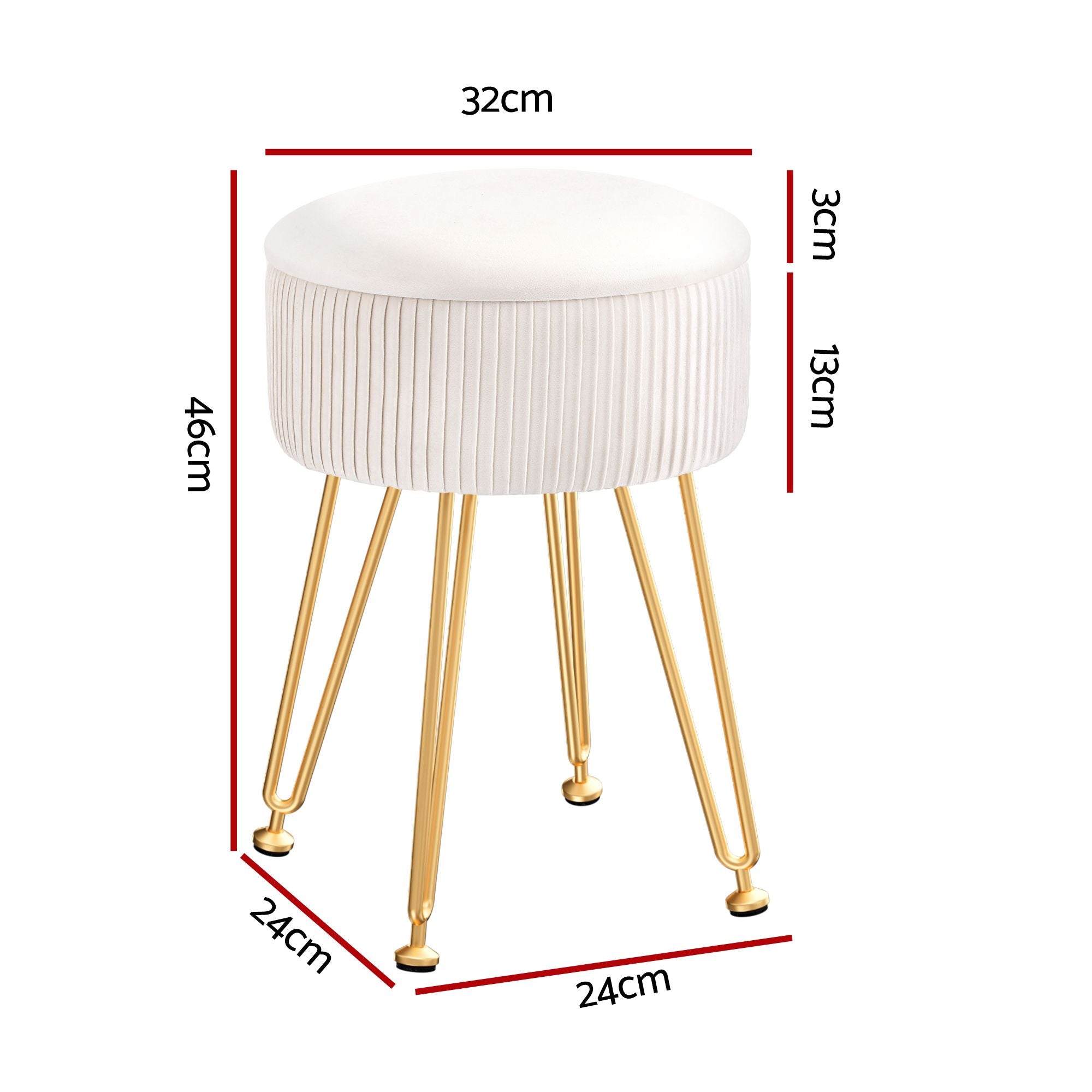 White colour - Ottoman Storage Foot Stool Vanity Velvet Round White