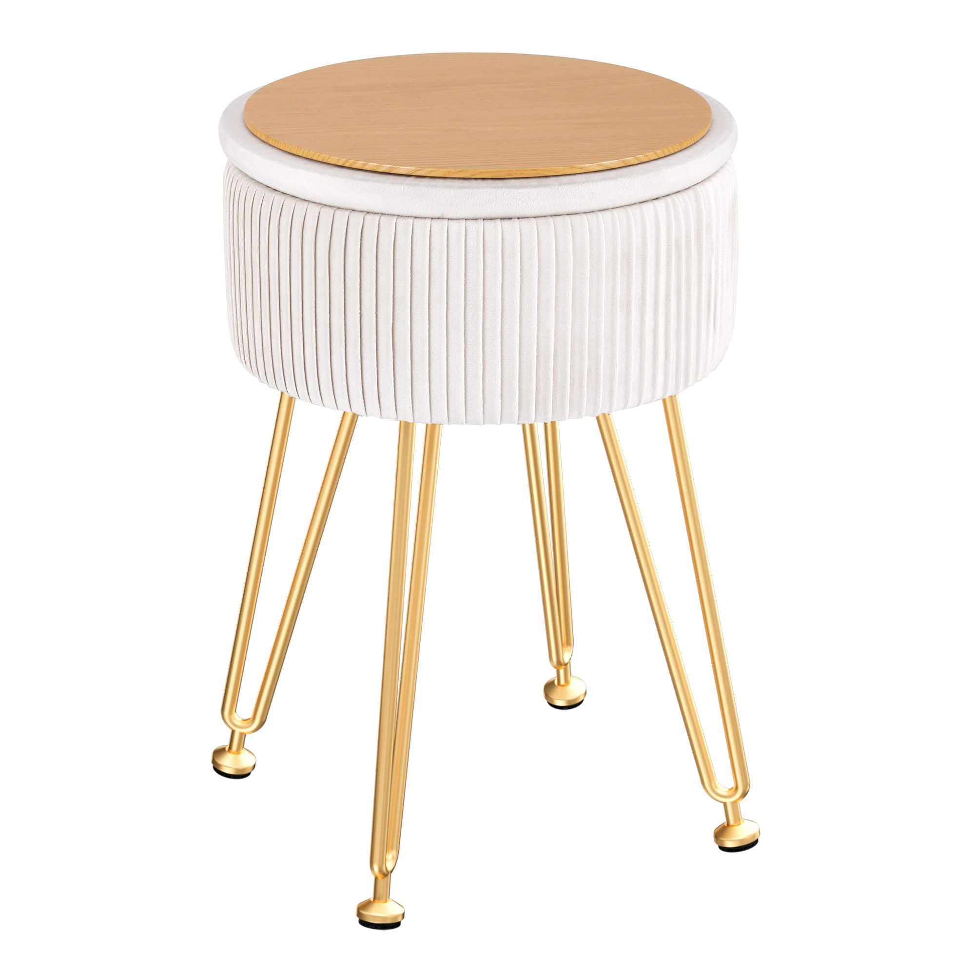 Ottomans & Footstools - Ottoman Storage Foot Stool Vanity Velvet Round White
