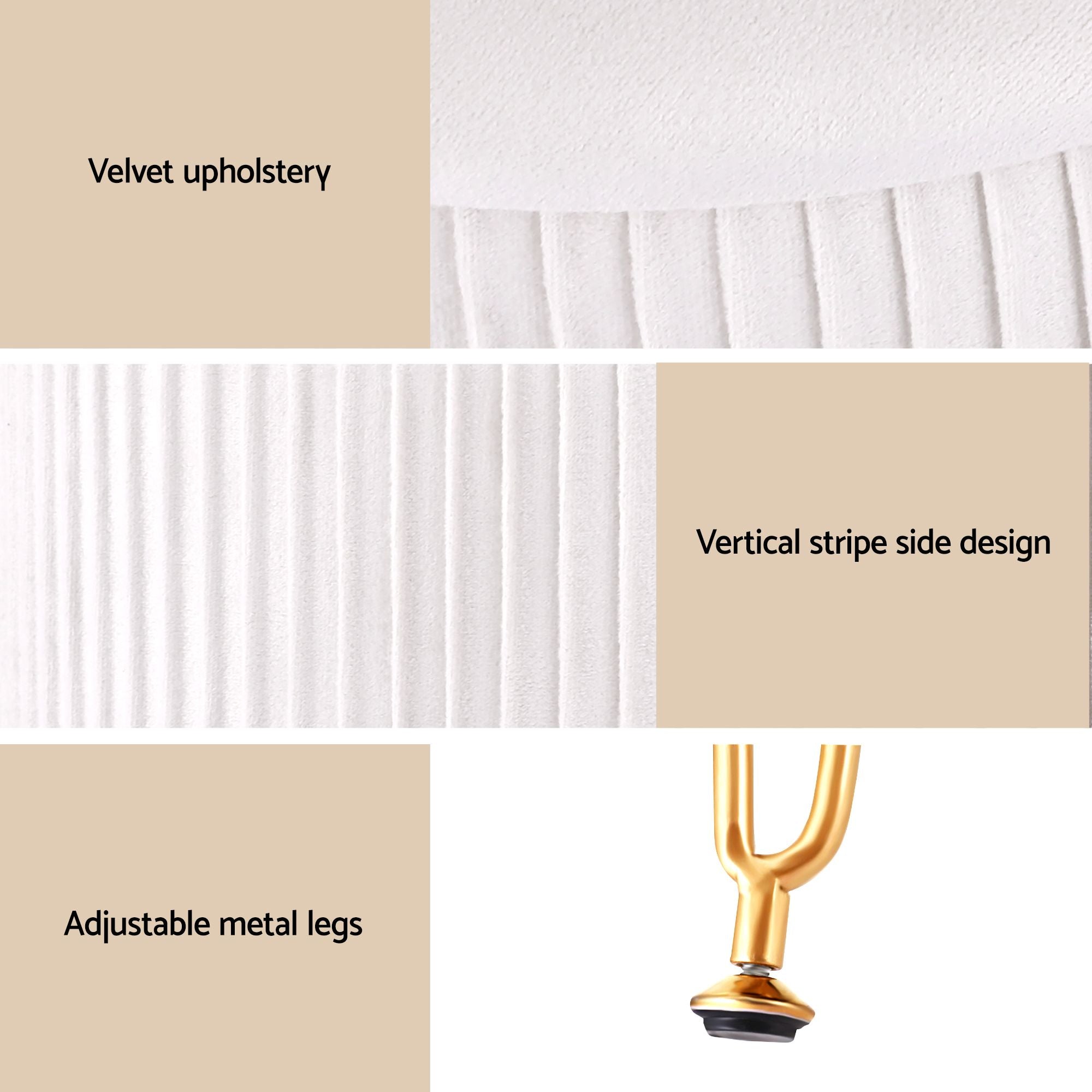 Ottoman Storage Foot Stool Vanity Velvet Round White | White colour