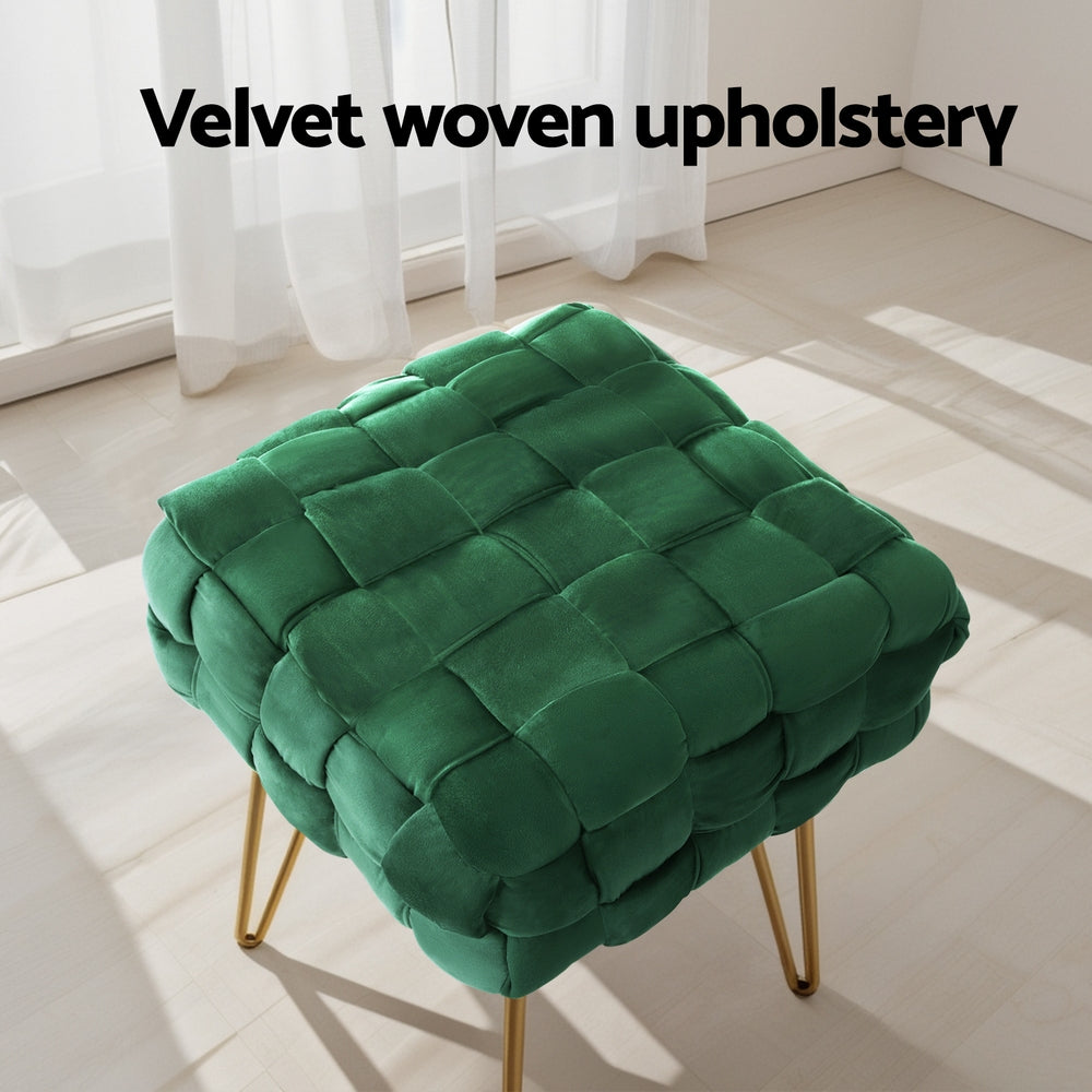 Velvet finish - Elegant Green Woven Velvet Artiss Ottoman Foot Stool