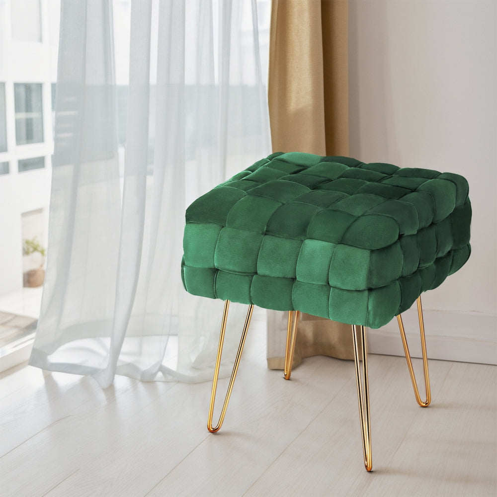 Elegant Green Woven Velvet Artiss Ottoman Foot Stool