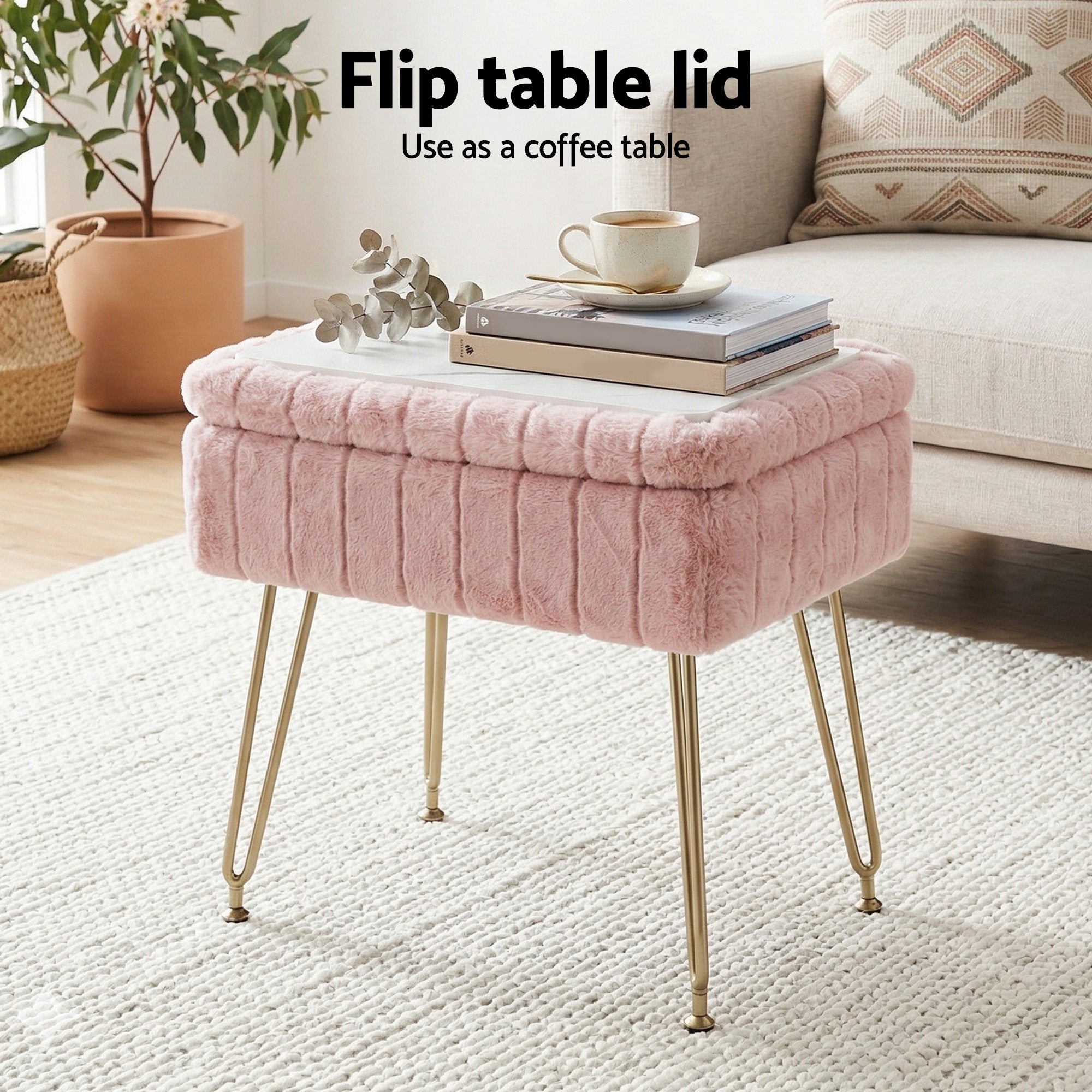 Pink Storage Ottoman Faux Fur Foot Stool | Simpledeals