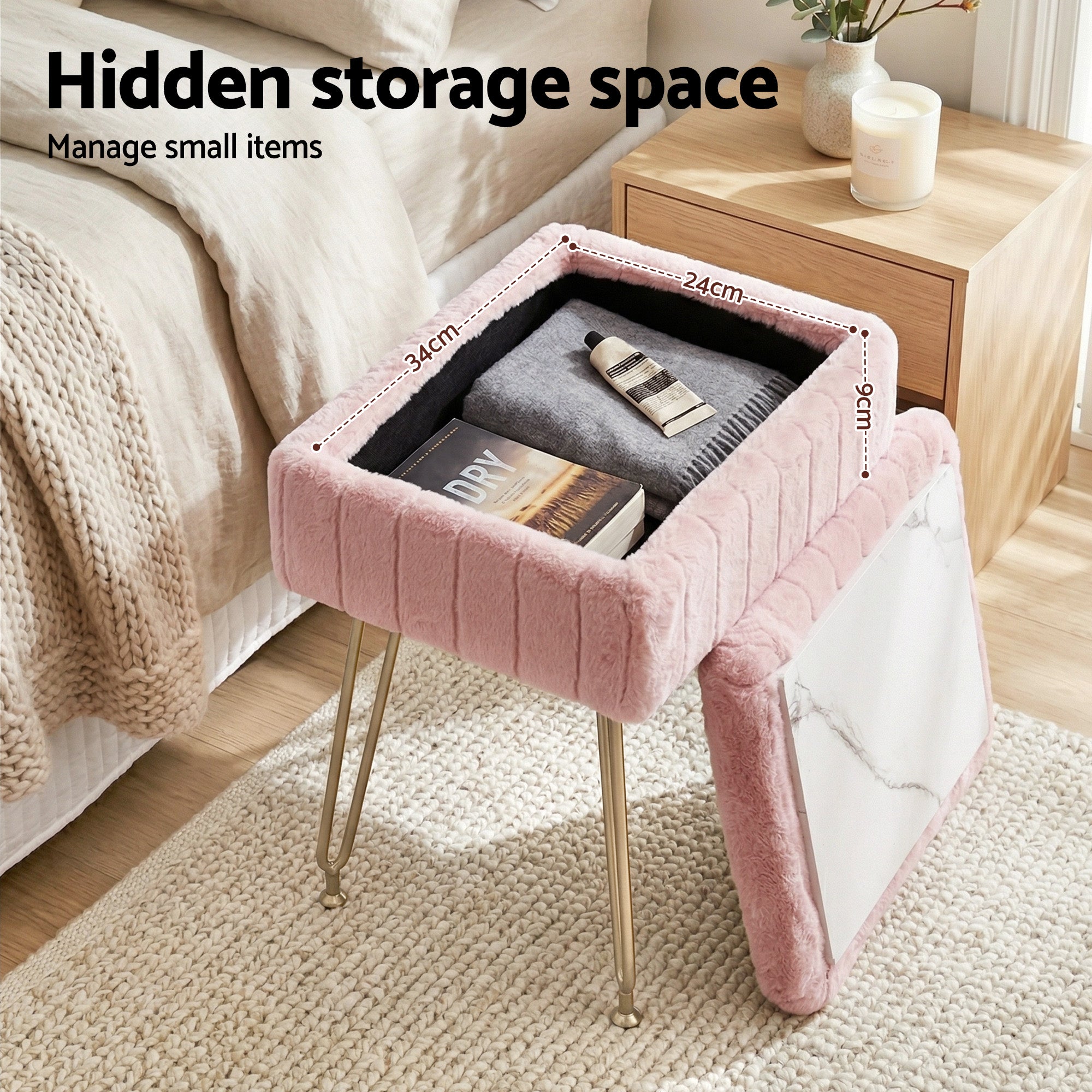 Pink Storage Ottoman Faux Fur Foot Stool | Simpledeals