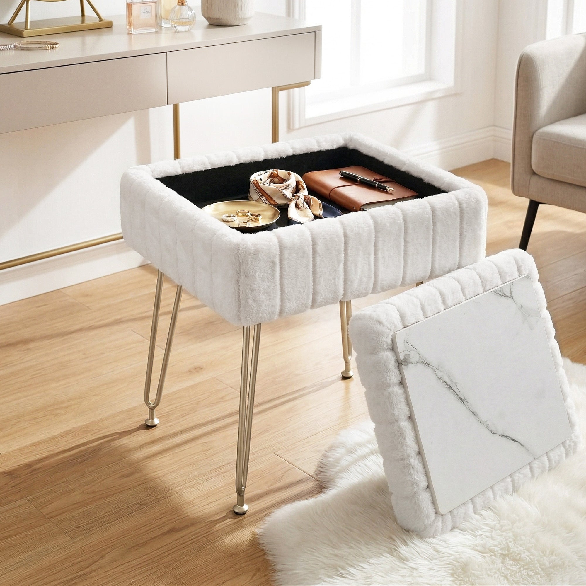 Storage Ottoman Foot Stool White Vanity Seat | Simpledeals