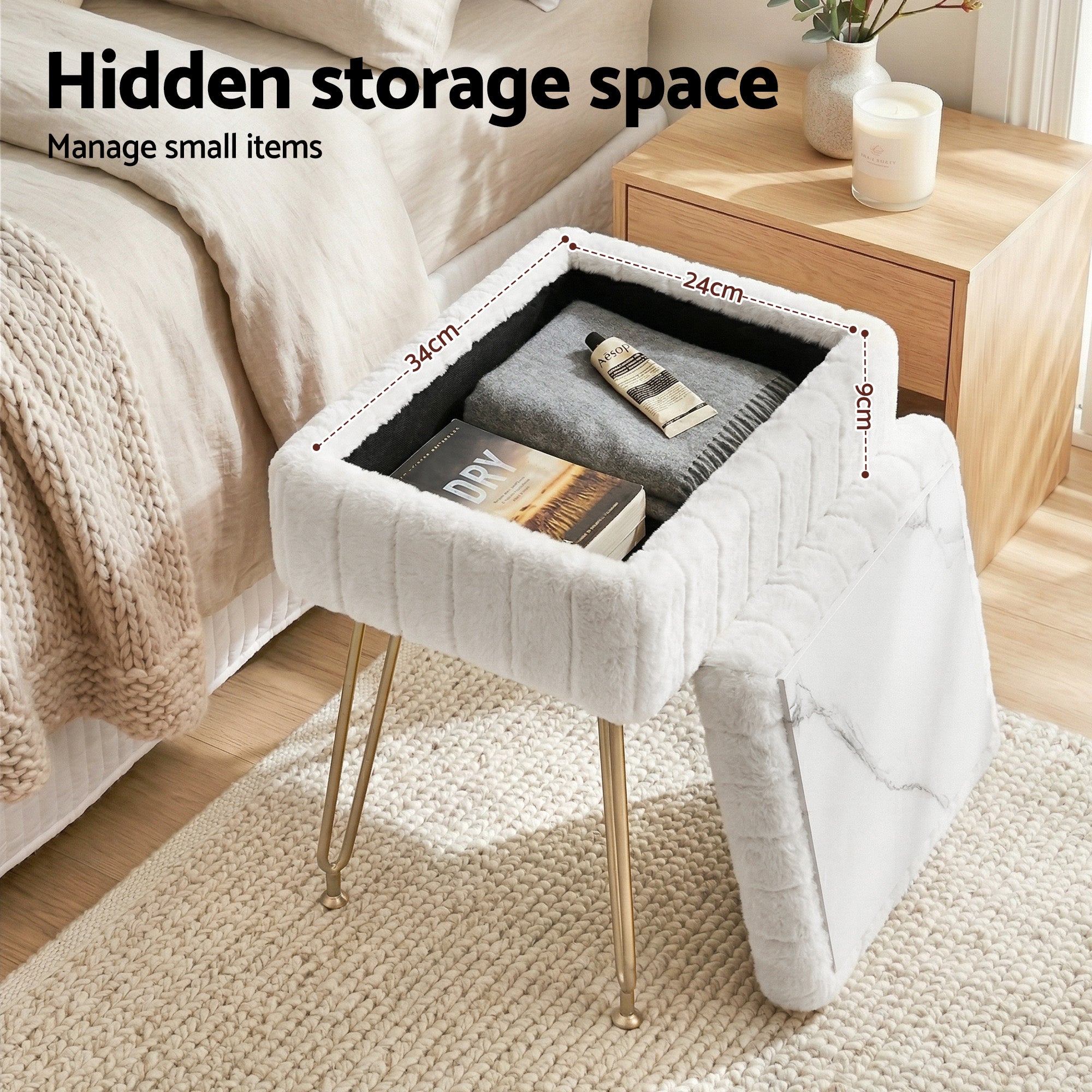 Storage Ottoman Foot Stool White Vanity Seat | Simpledeals