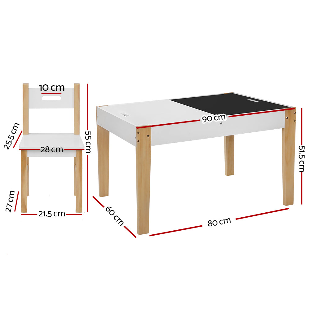 3Pcs Kids Table And Chairs Set Storage Toys Play Activity Desk Chalkboard