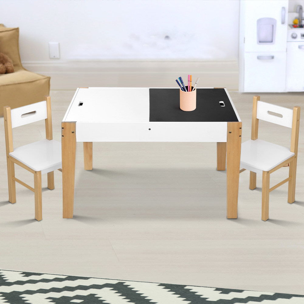 3Pcs Kids Table And Chairs Set Storage Toys Play Activity Desk Chalkboard