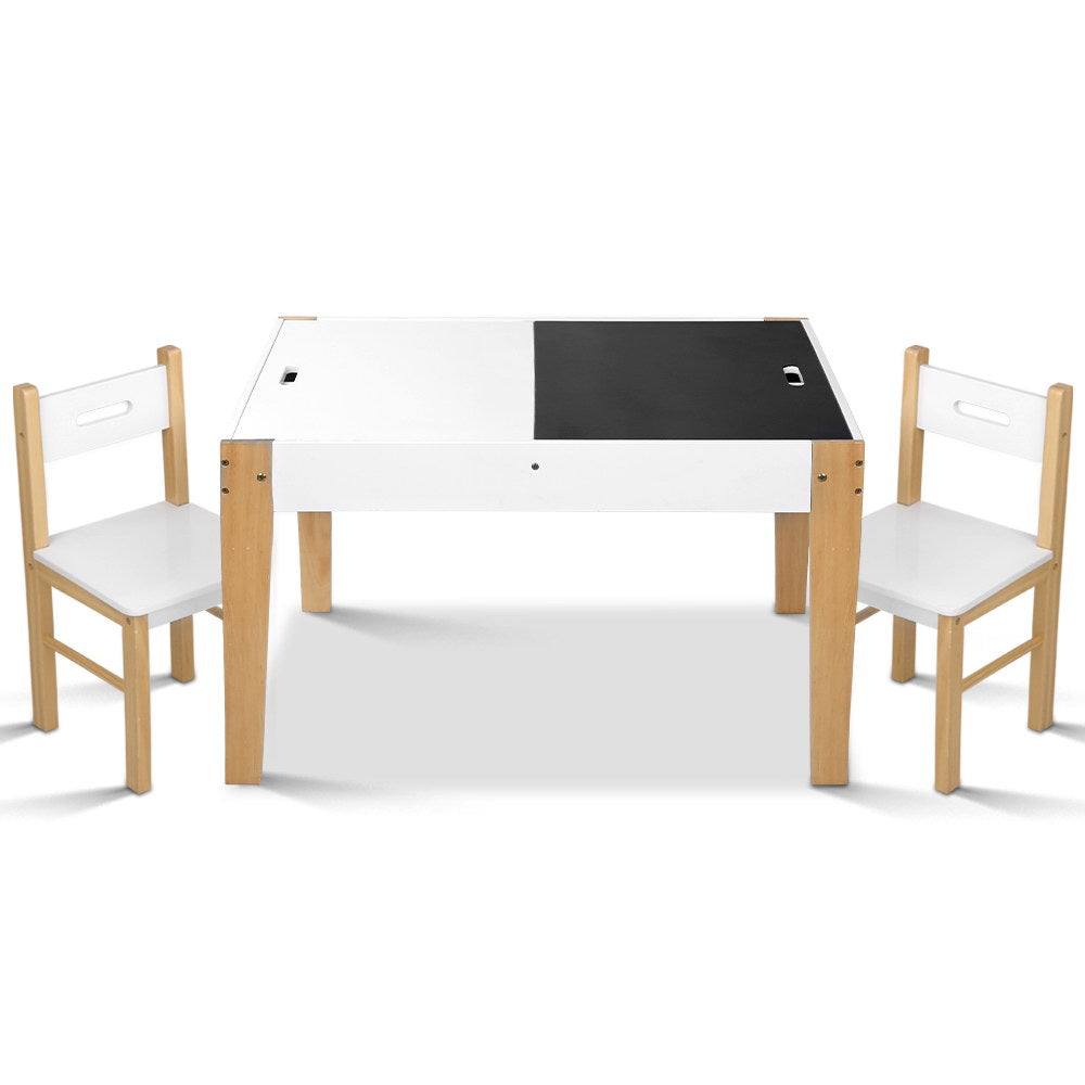 3Pcs Kids Table And Chairs Set Storage Toys Play Activity Desk Chalkboard
