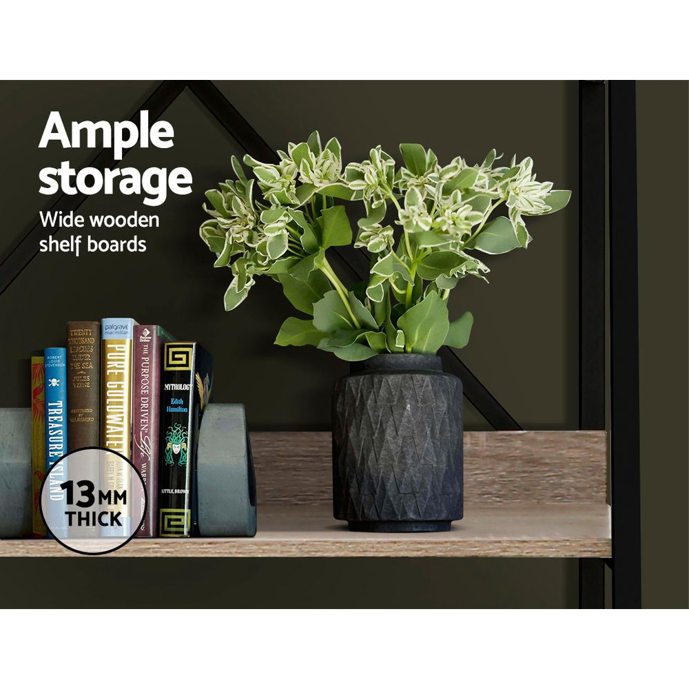 Bookshelf 5 Tiers - Nor Black And Oak | Metal Bookcase Display Storage