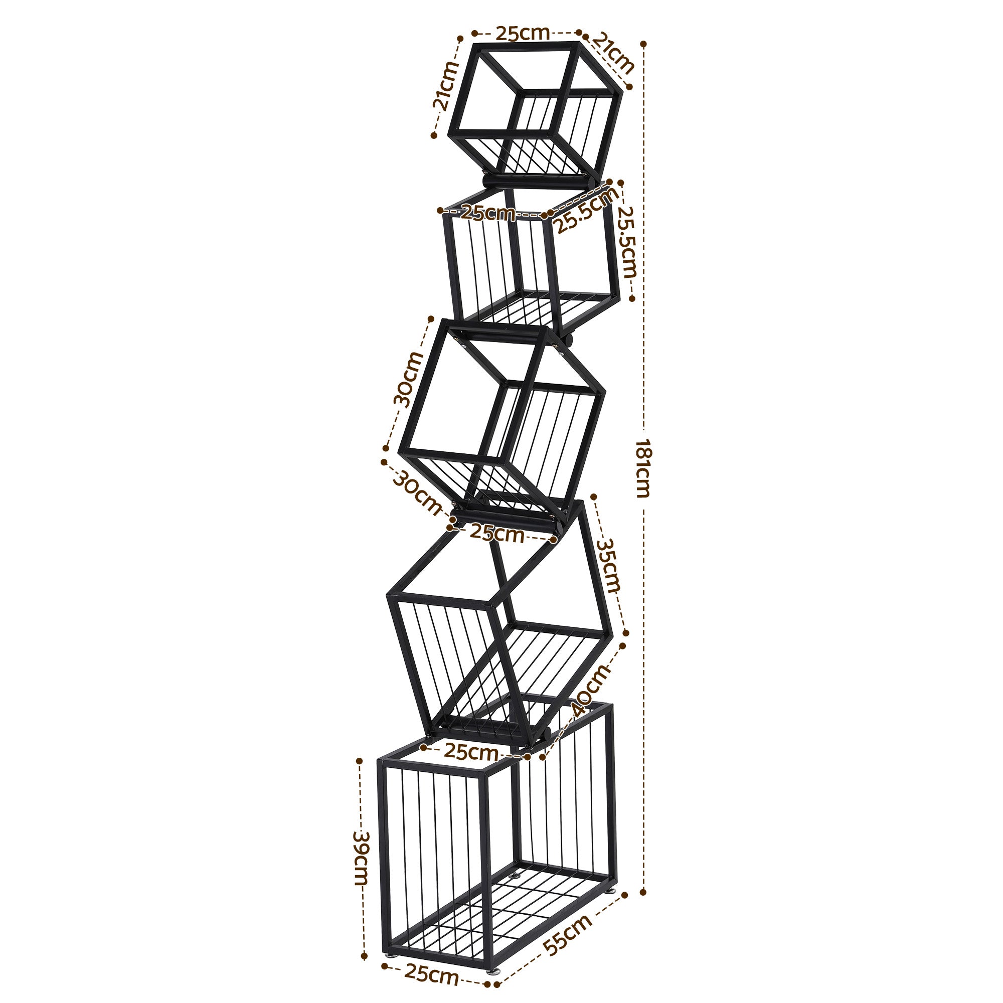 Modern 5-Tier Geometric Bookshelf Metal Display Shelf Black 181cm
