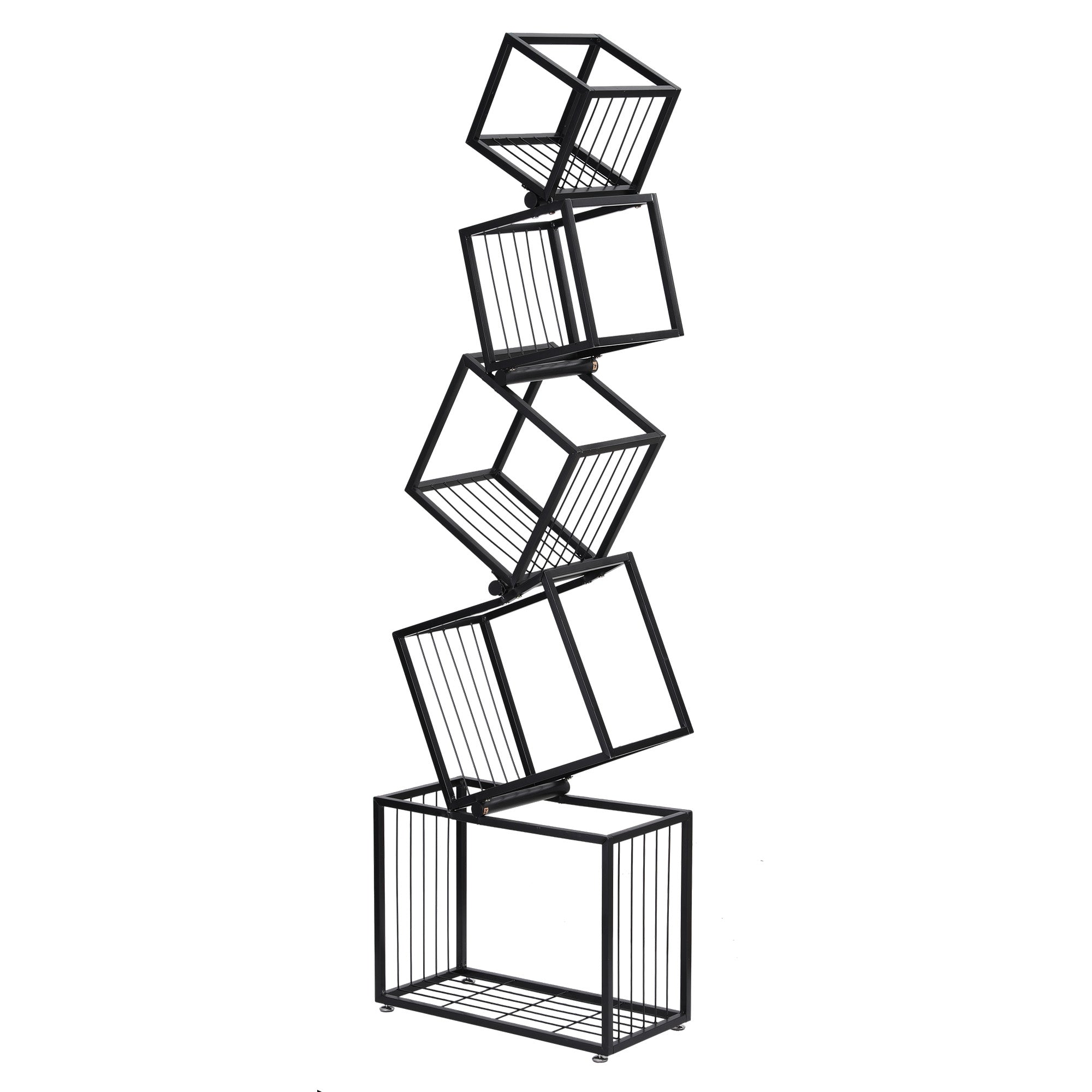 Modern 5-Tier Geometric Bookshelf Metal Display Shelf Black 181cm