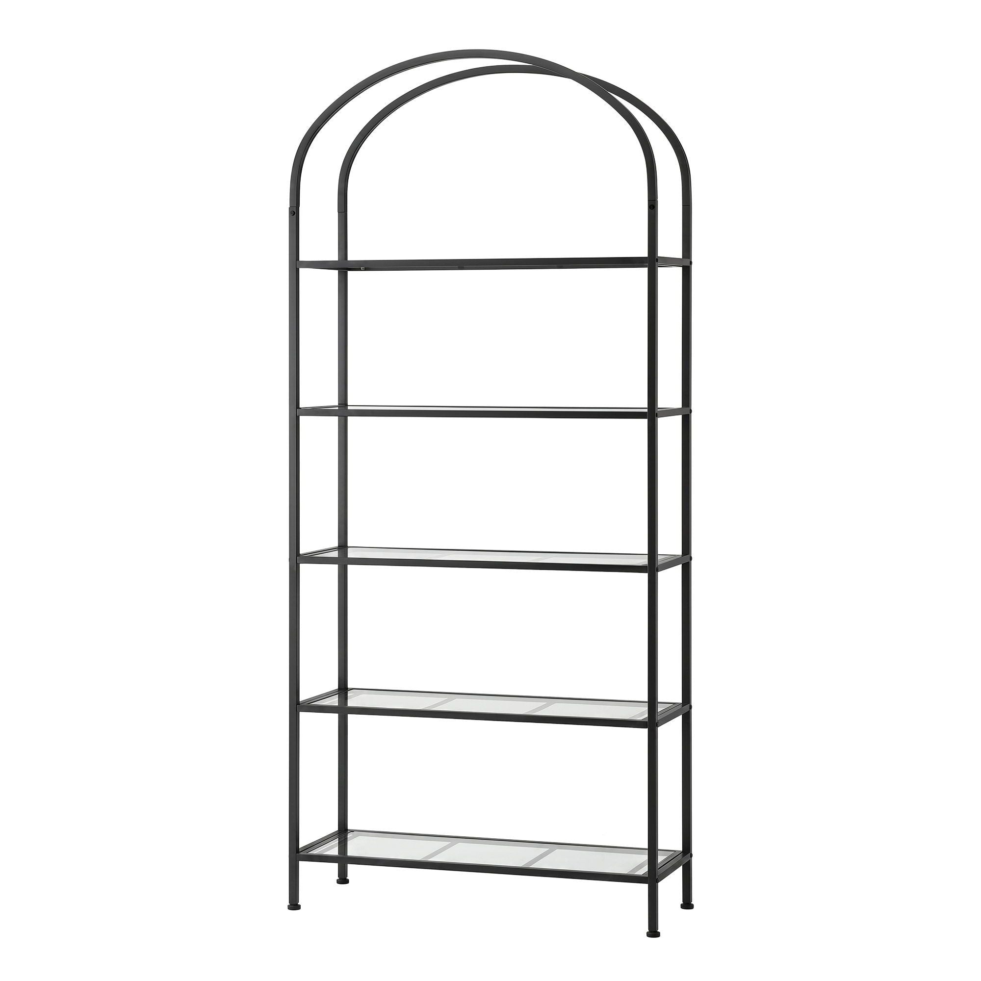 5-Tier Industrial Bookcase Glass Shelves Black | Simpledeals