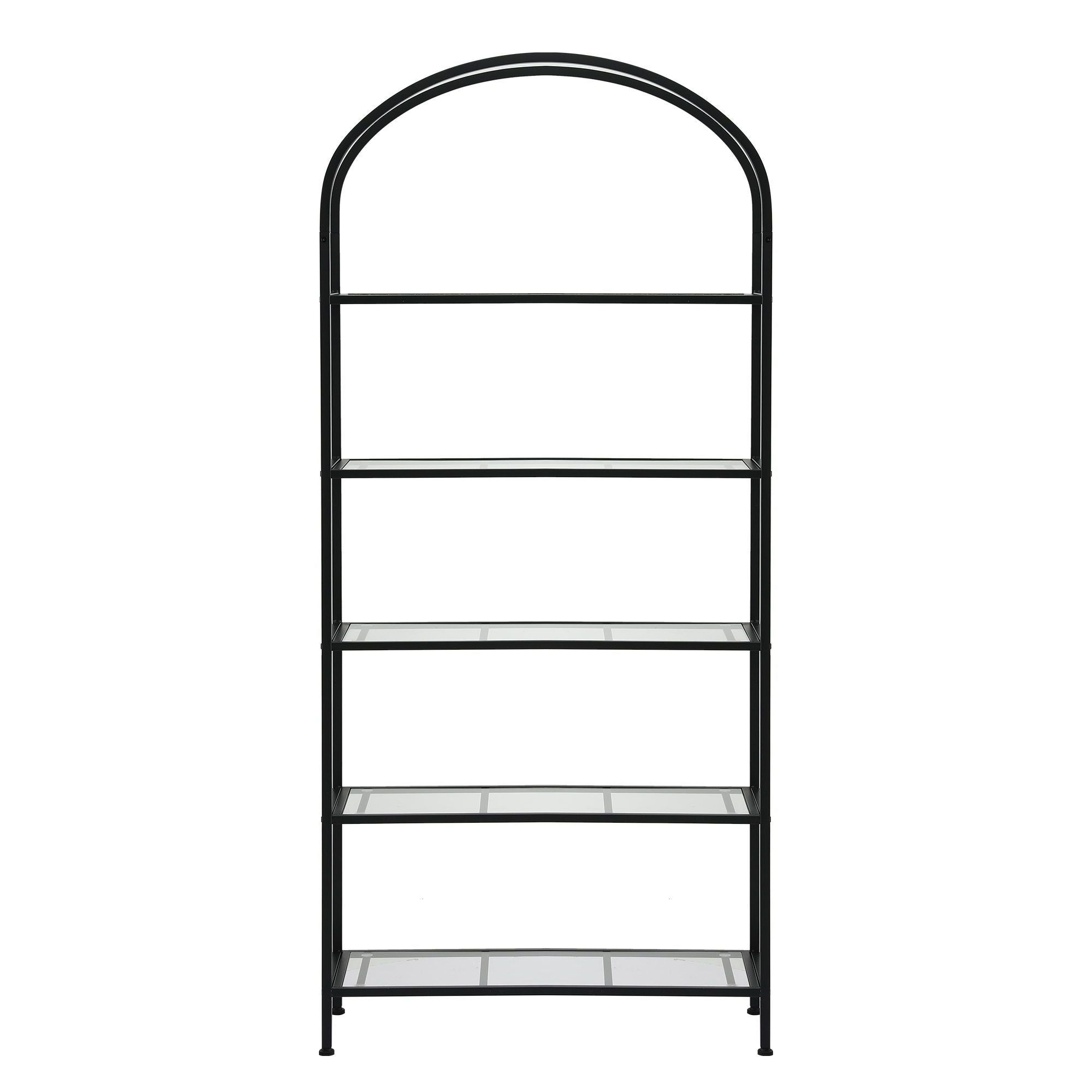 5-Tier Industrial Bookcase Glass Shelves Black | Simpledeals