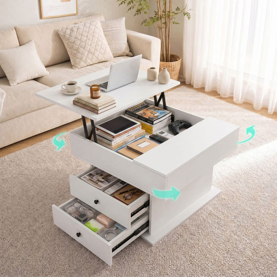 Lift Top Coffee Table Hidden Storage White - Coffee Tables