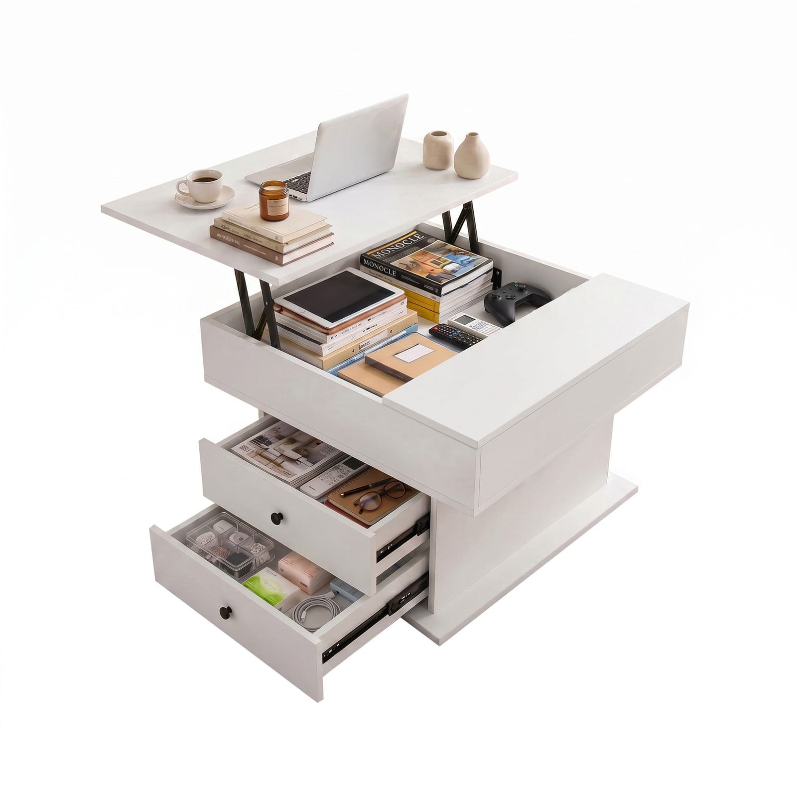 Lift Top Coffee Table Hidden Storage White | Simpledeals