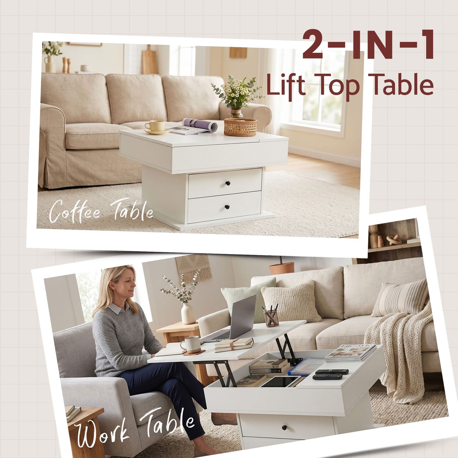 Lift Top Coffee Table Hidden Storage White | Simpledeals