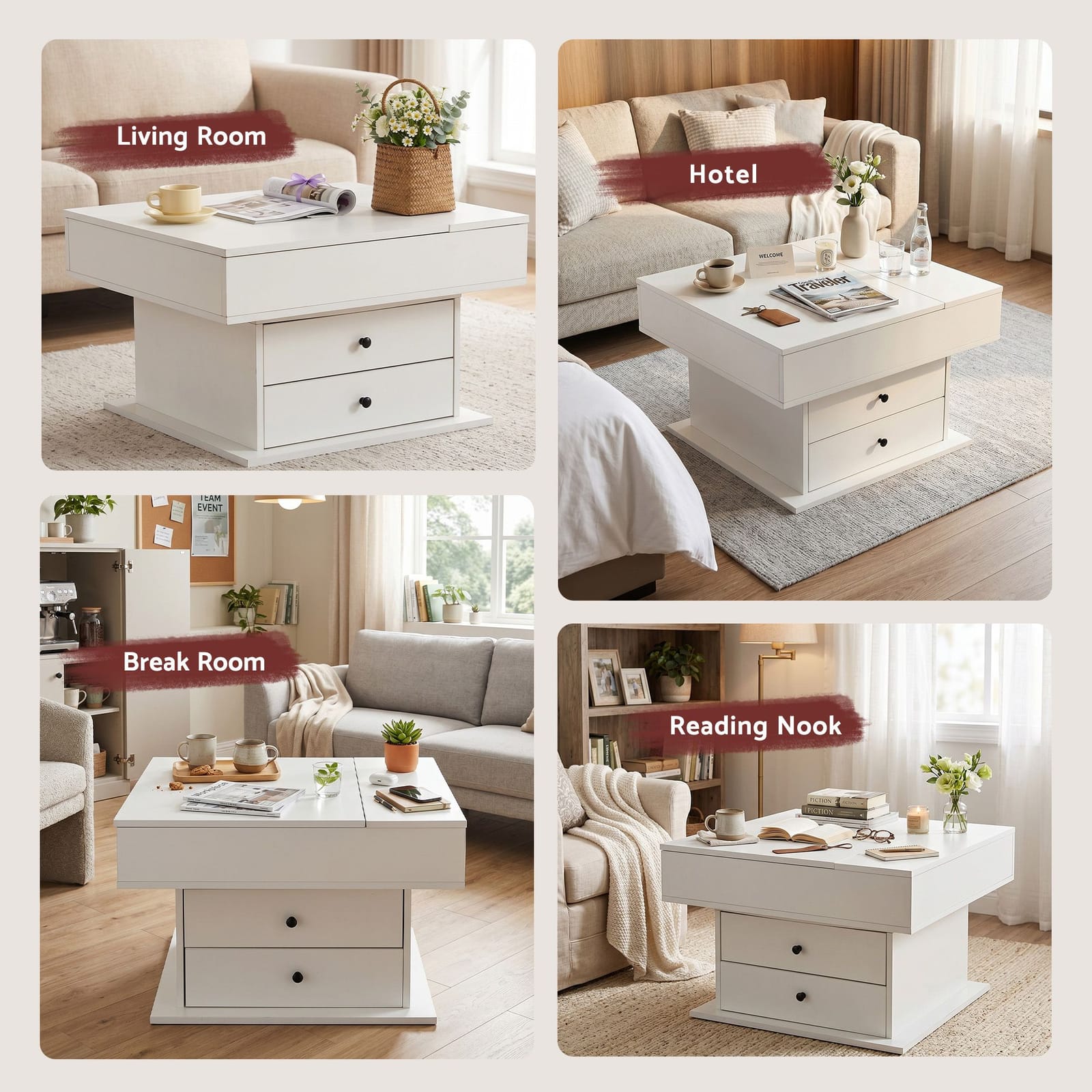 Lift Top Coffee Table Hidden Storage White | Simpledeals