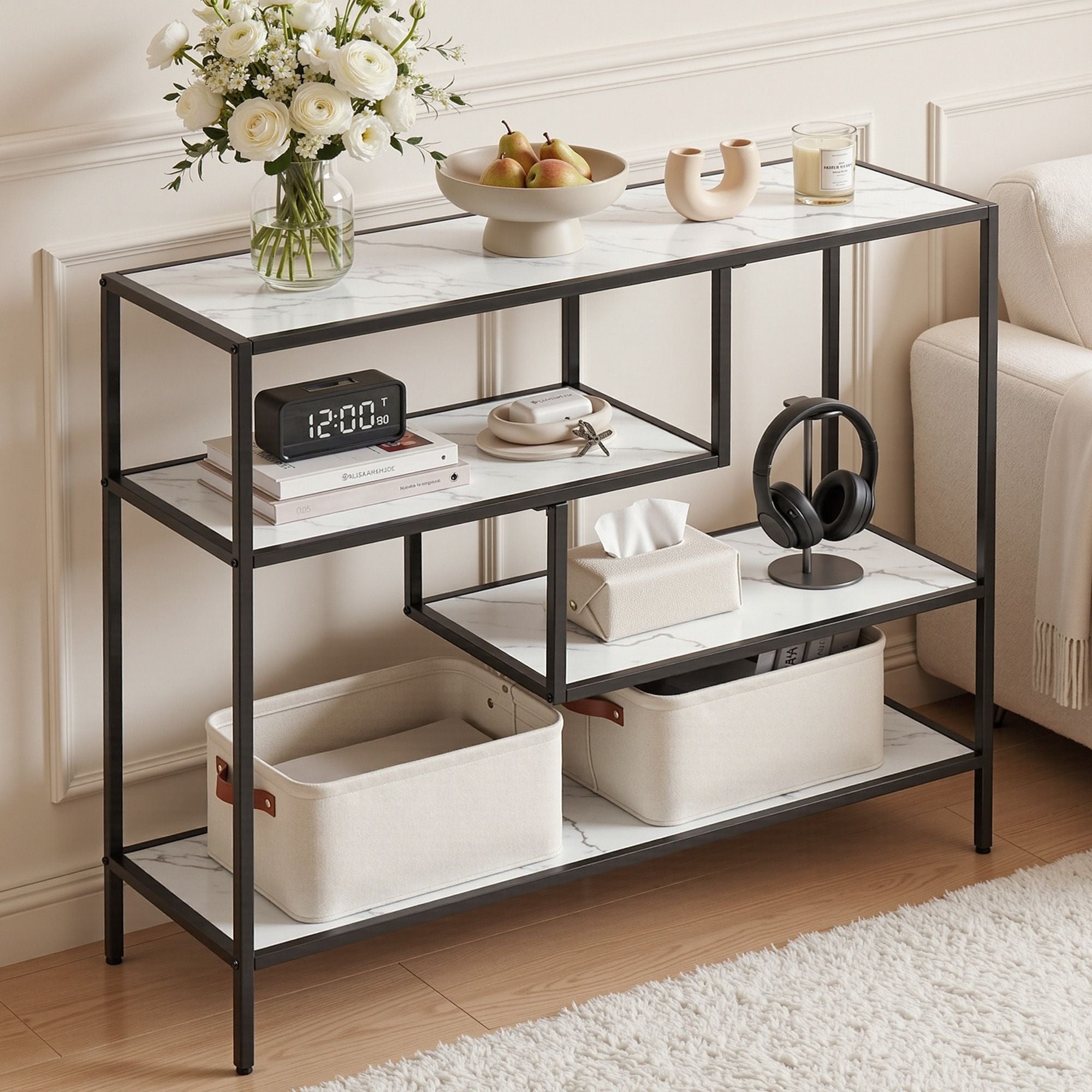 Marble Effect Console Table 4-Tier Hallway White | Simpledeals