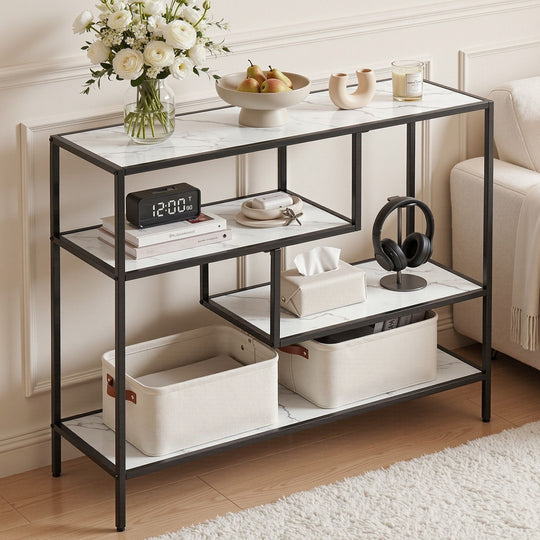 Marble Effect Console Table 4-Tier Hallway White
