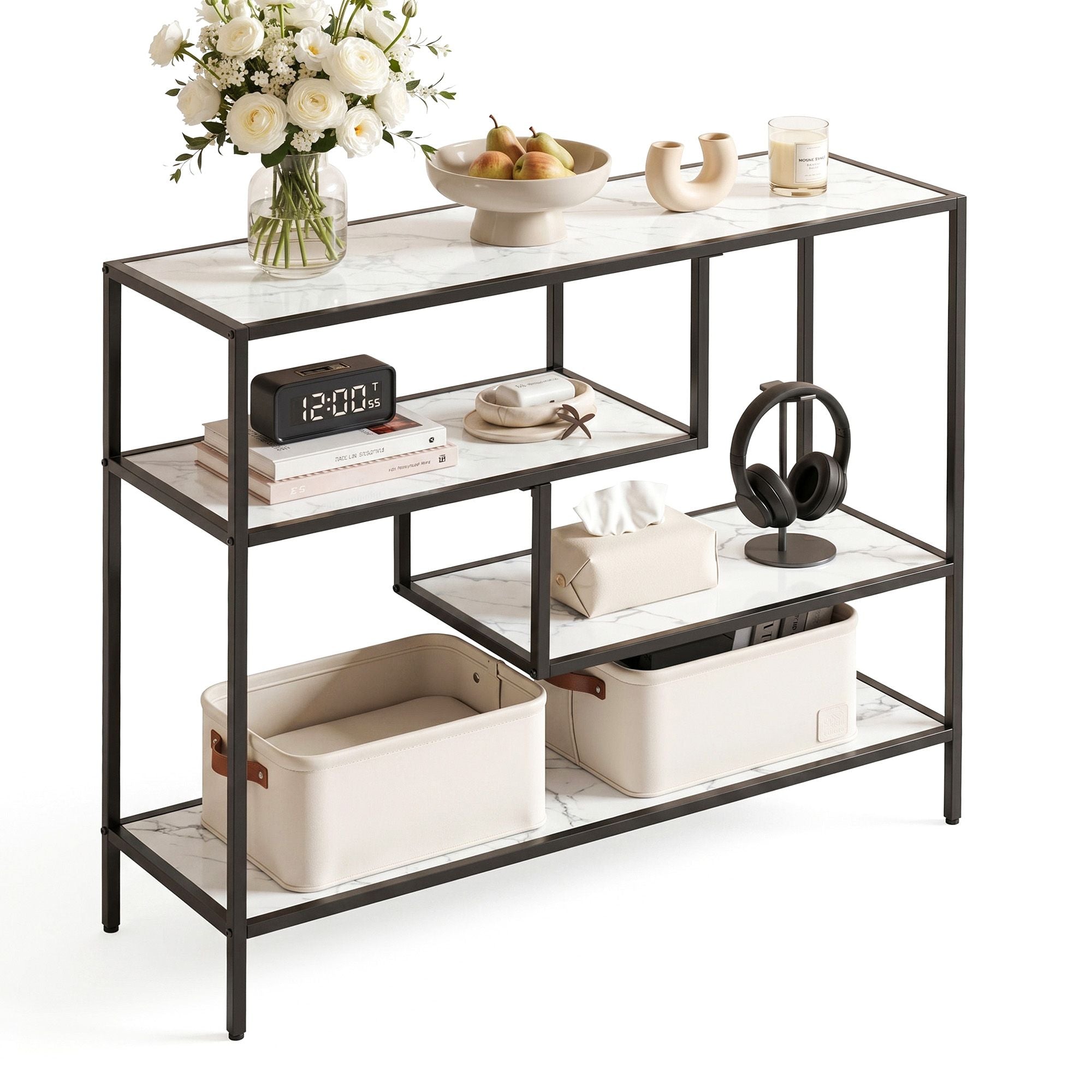 Marble Effect Console Table 4-Tier Hallway White | Simpledeals