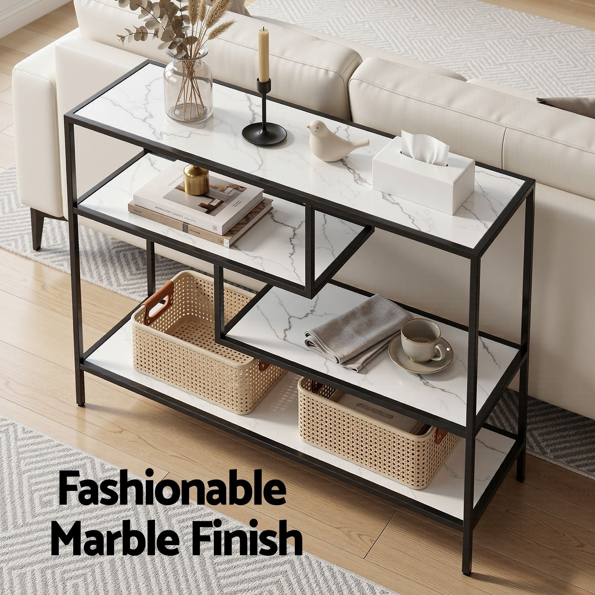 Marble Effect Console Table 4-Tier Hallway White | Simpledeals