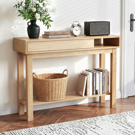 Console Table Hallway Drawer Shelf 100cm Pine - Side Tables