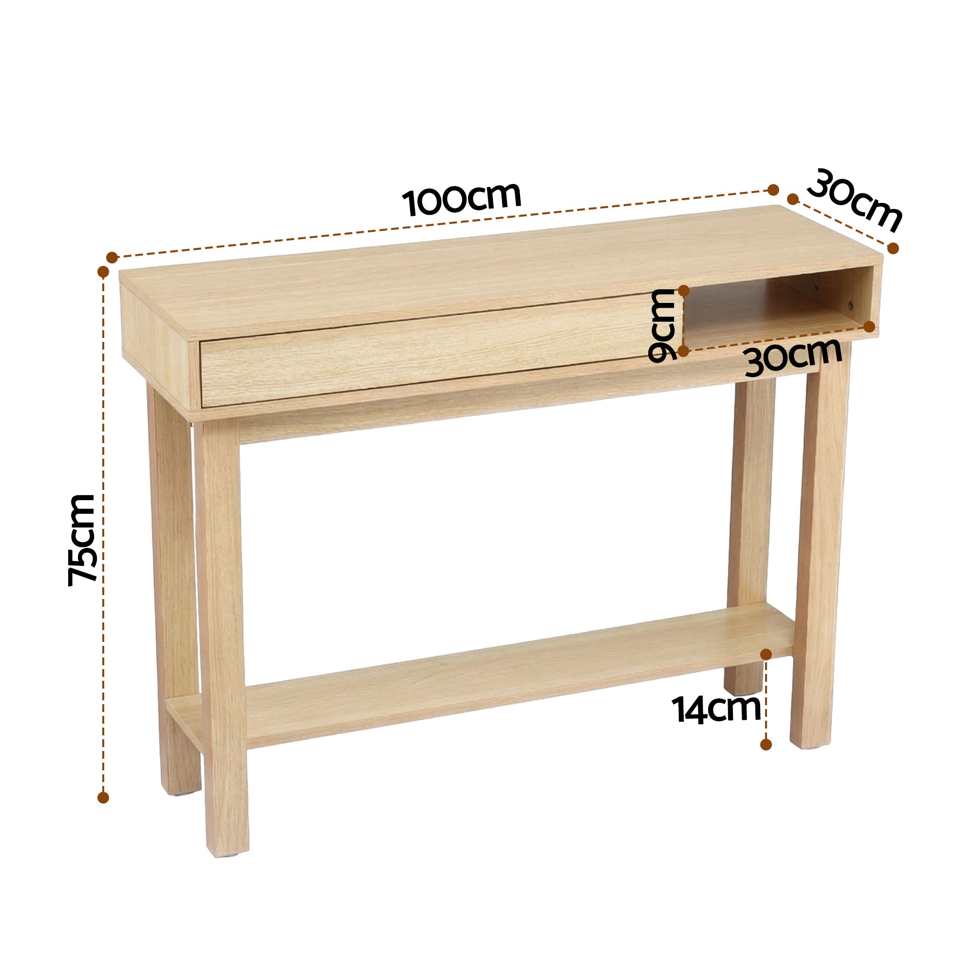 Console Table Hallway Drawer Shelf 100cm Pine | Simpledeals