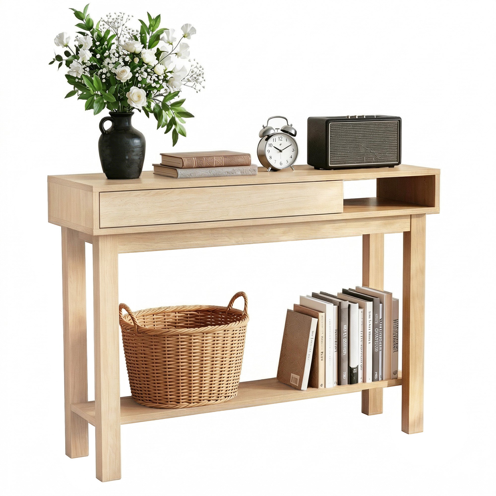 Console Table Hallway Drawer Shelf 100cm Pine | Simpledeals