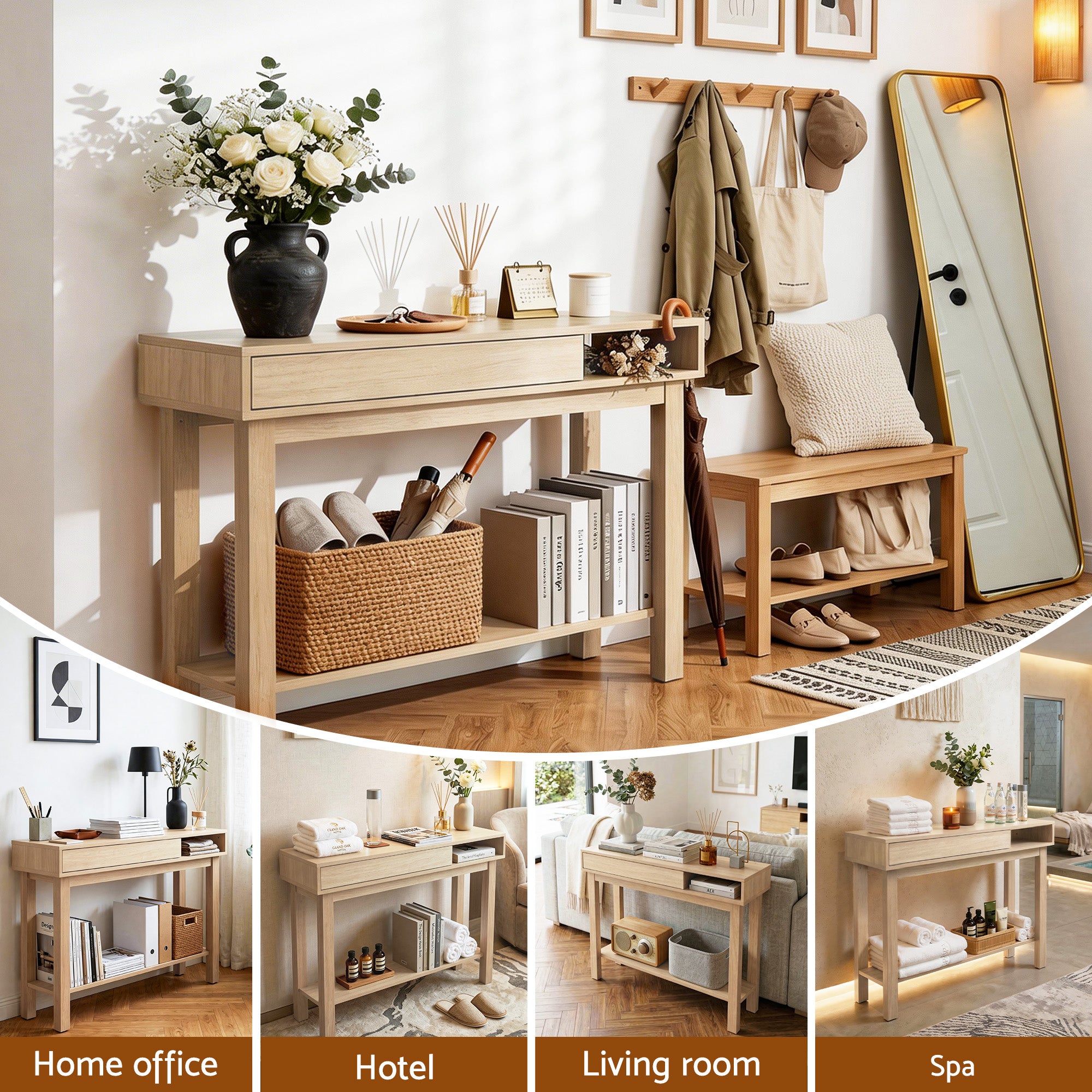 Console Table Hallway Drawer Shelf 100cm Pine | Simpledeals