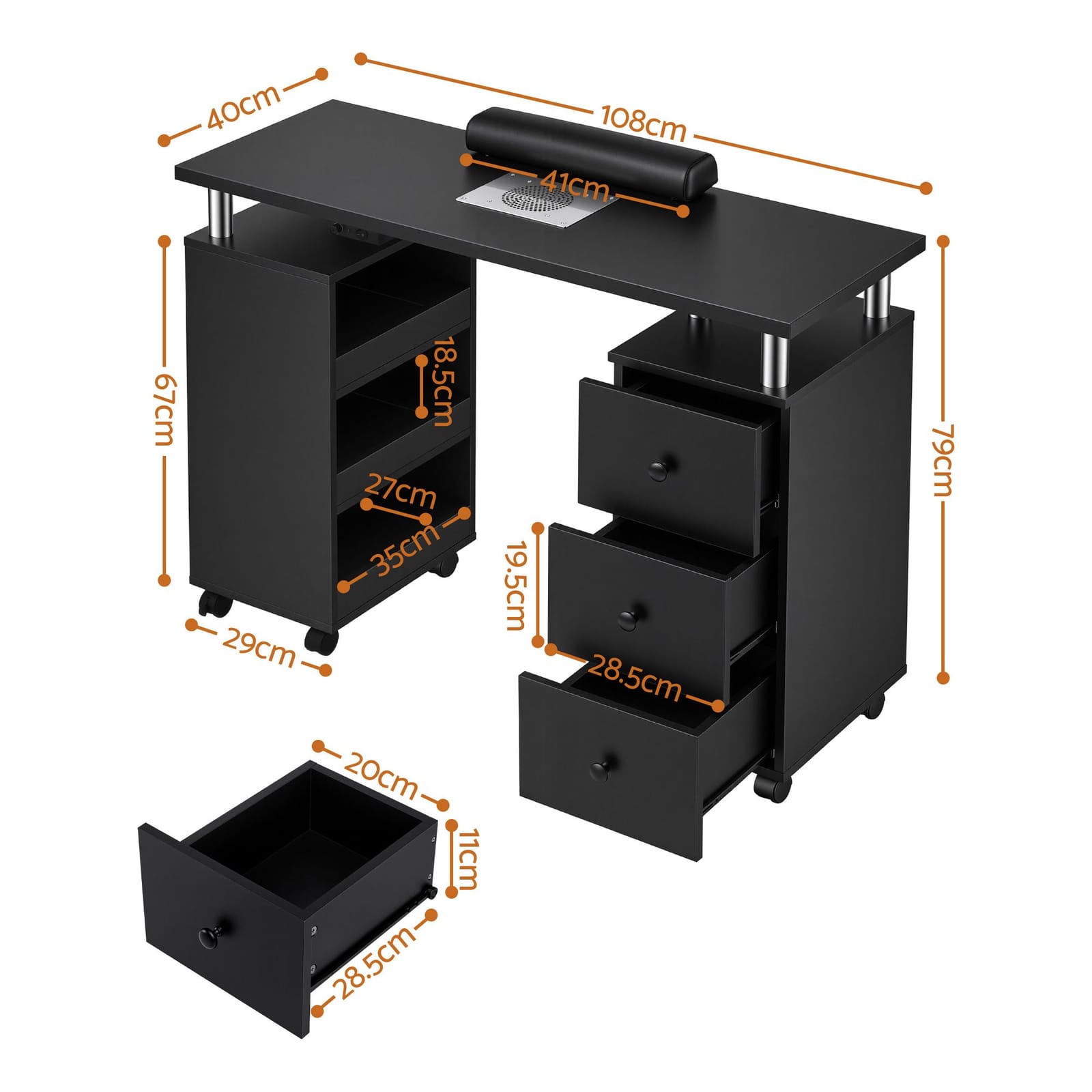 Manicure Table With Dust Collector 108x40x79cm