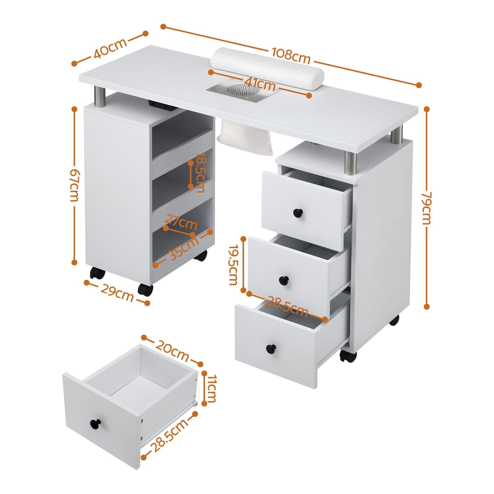 Nail Desk With Dust Collector 108x40x79cm