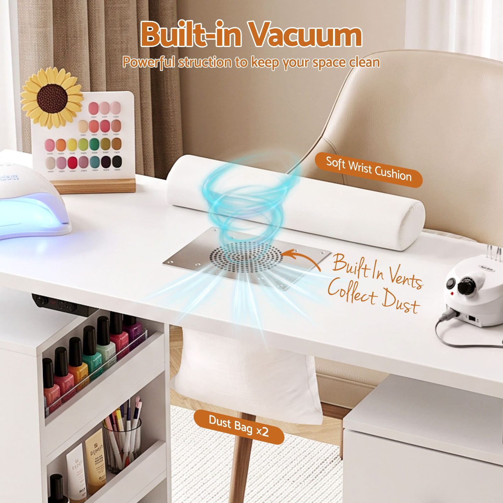 Nail Desk With Dust Collector 108x40x79cm