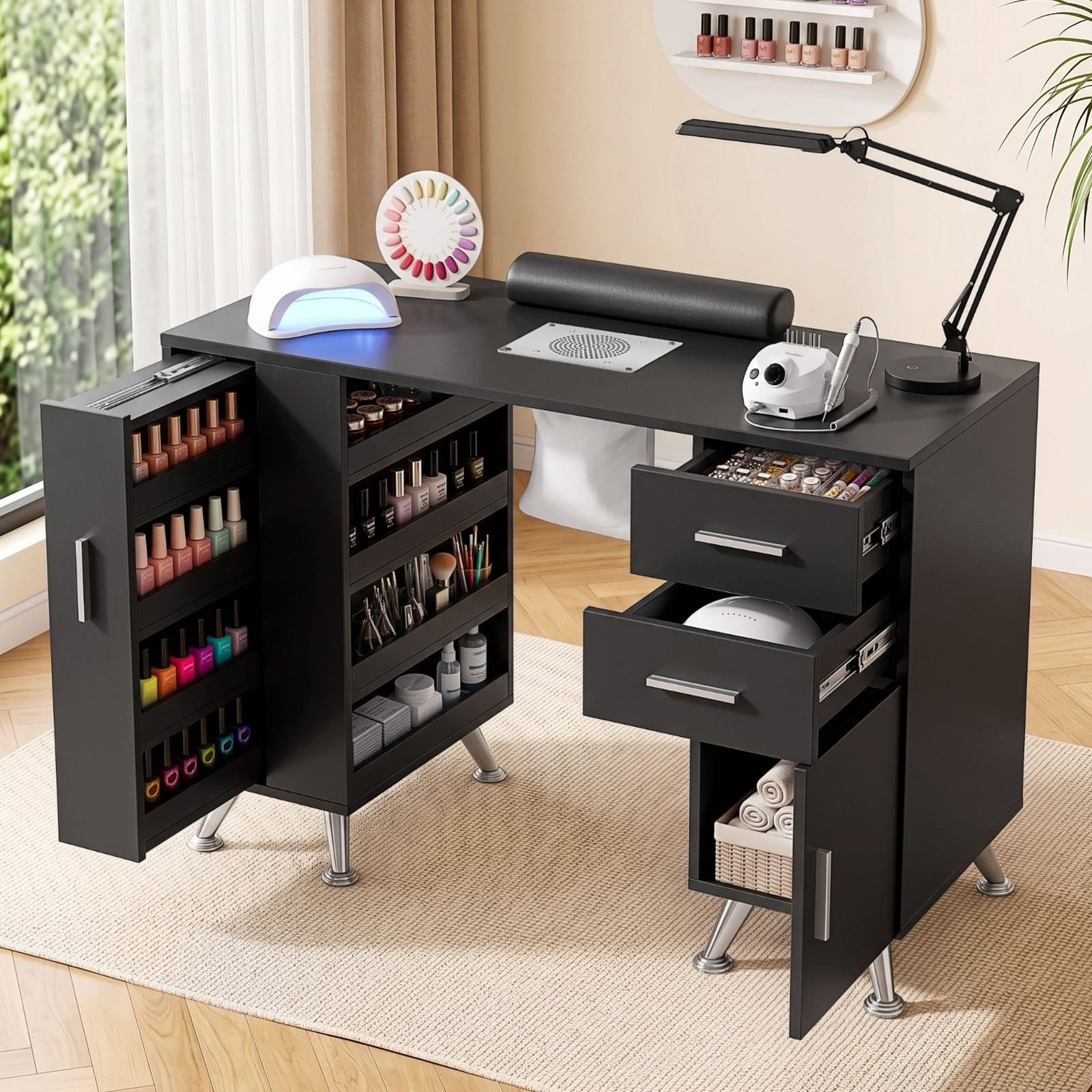 Nail Desk Table Black 108x45x77cm