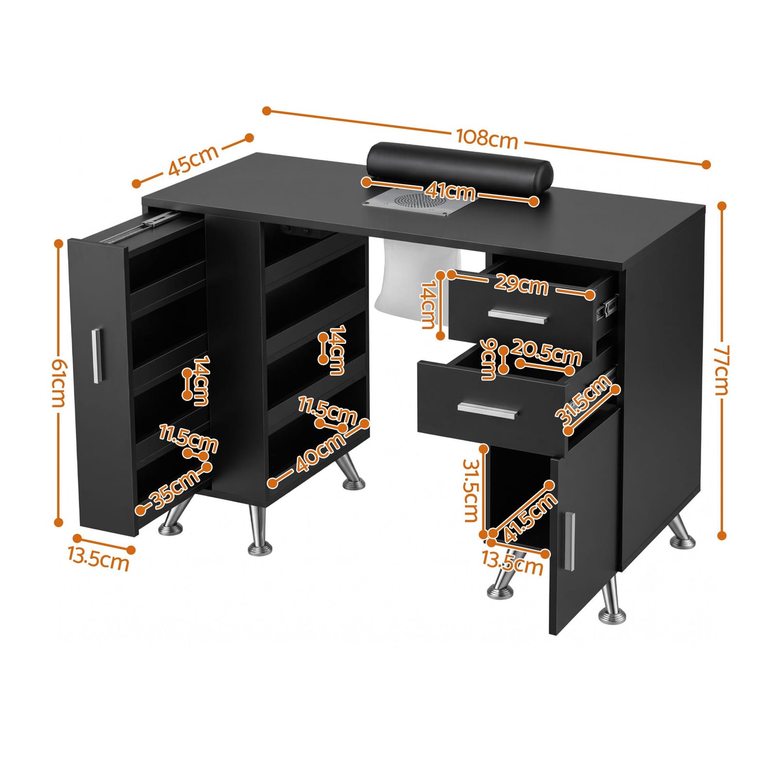 Nail Desk Table Black 108x45x77cm