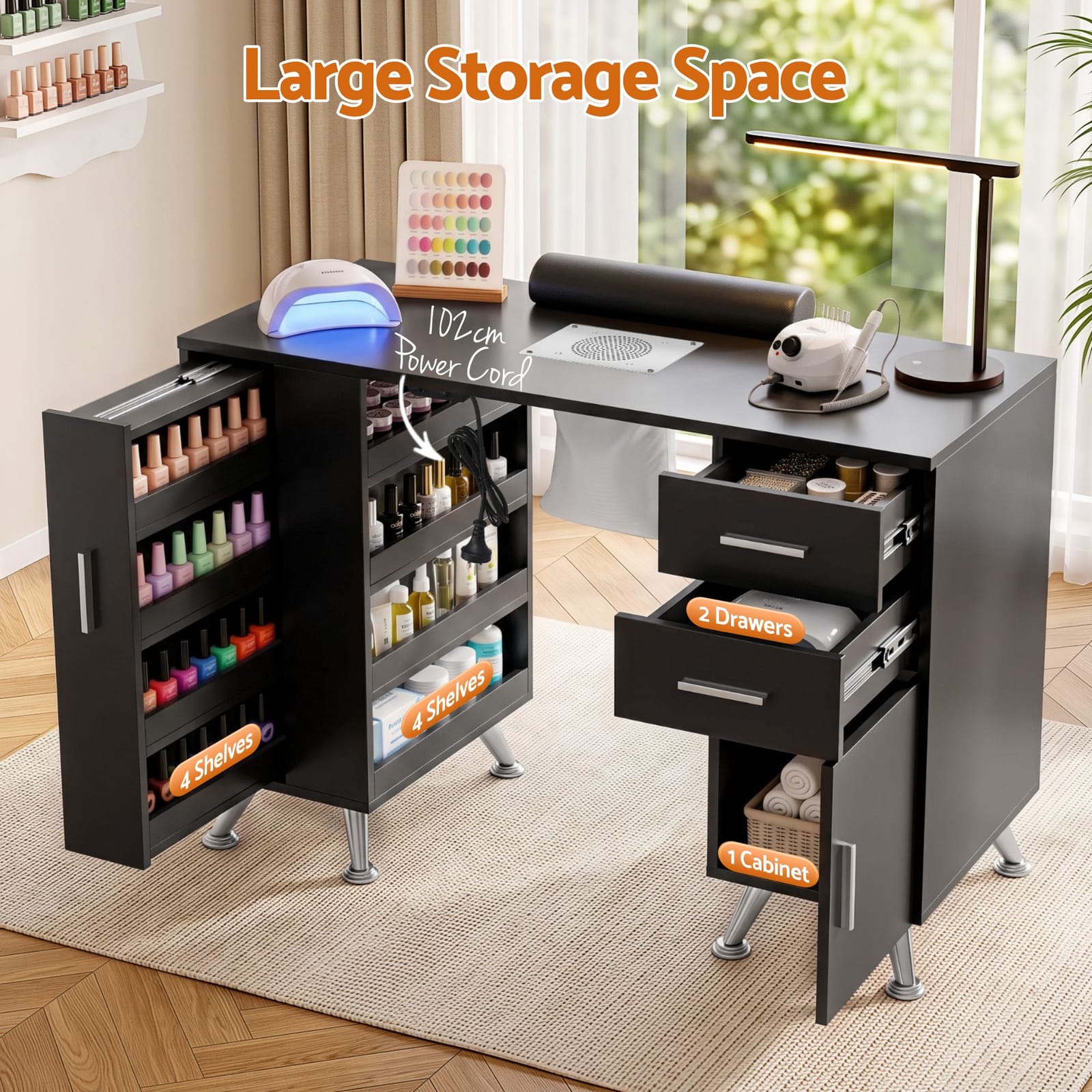 Nail Desk Table Black 108x45x77cm