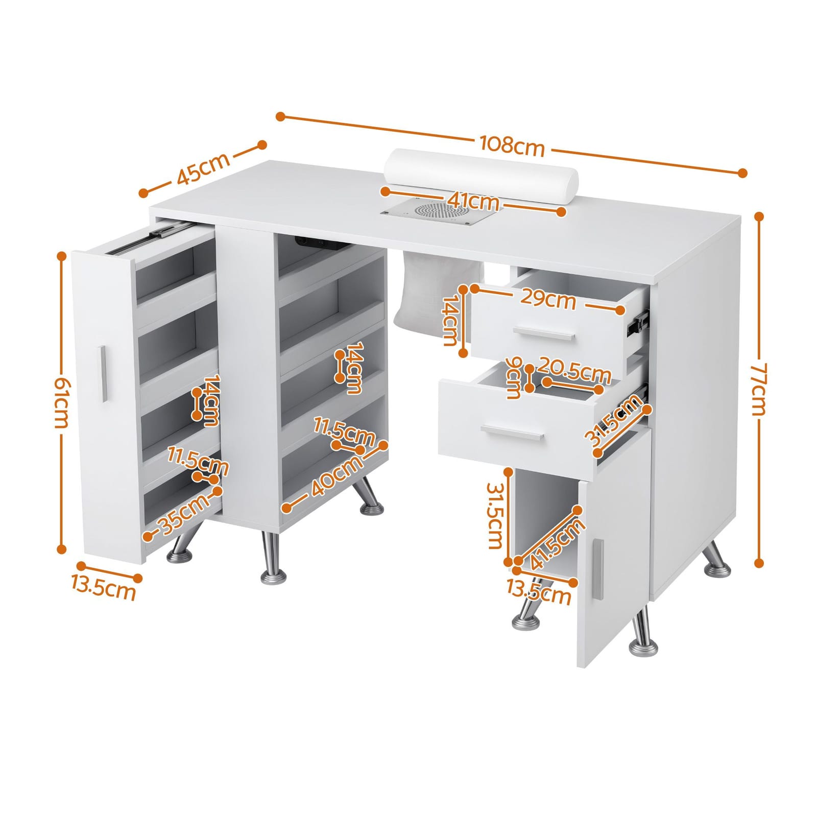Nail Table With Dust Collector 108x45x77cm