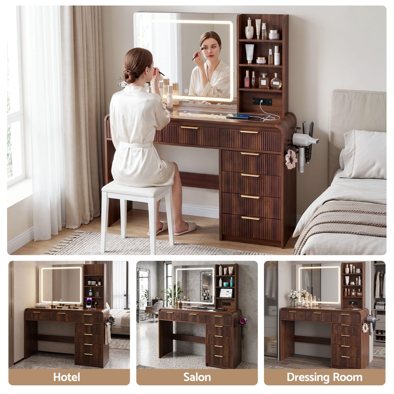 Dressing Table Vanity Walnut 120x39.5x143.5cm
