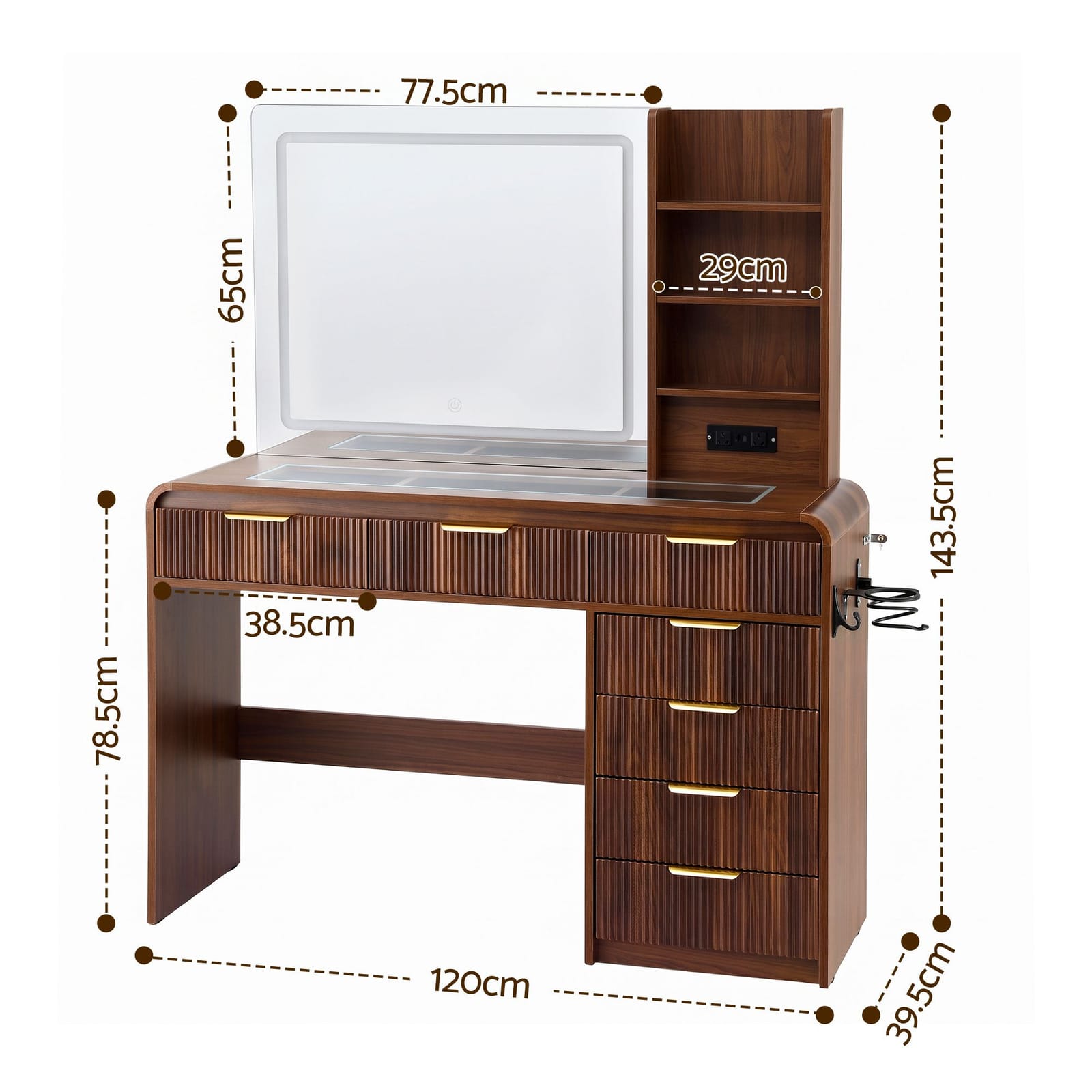 Dressing Table Vanity Walnut 120x39.5x143.5cm