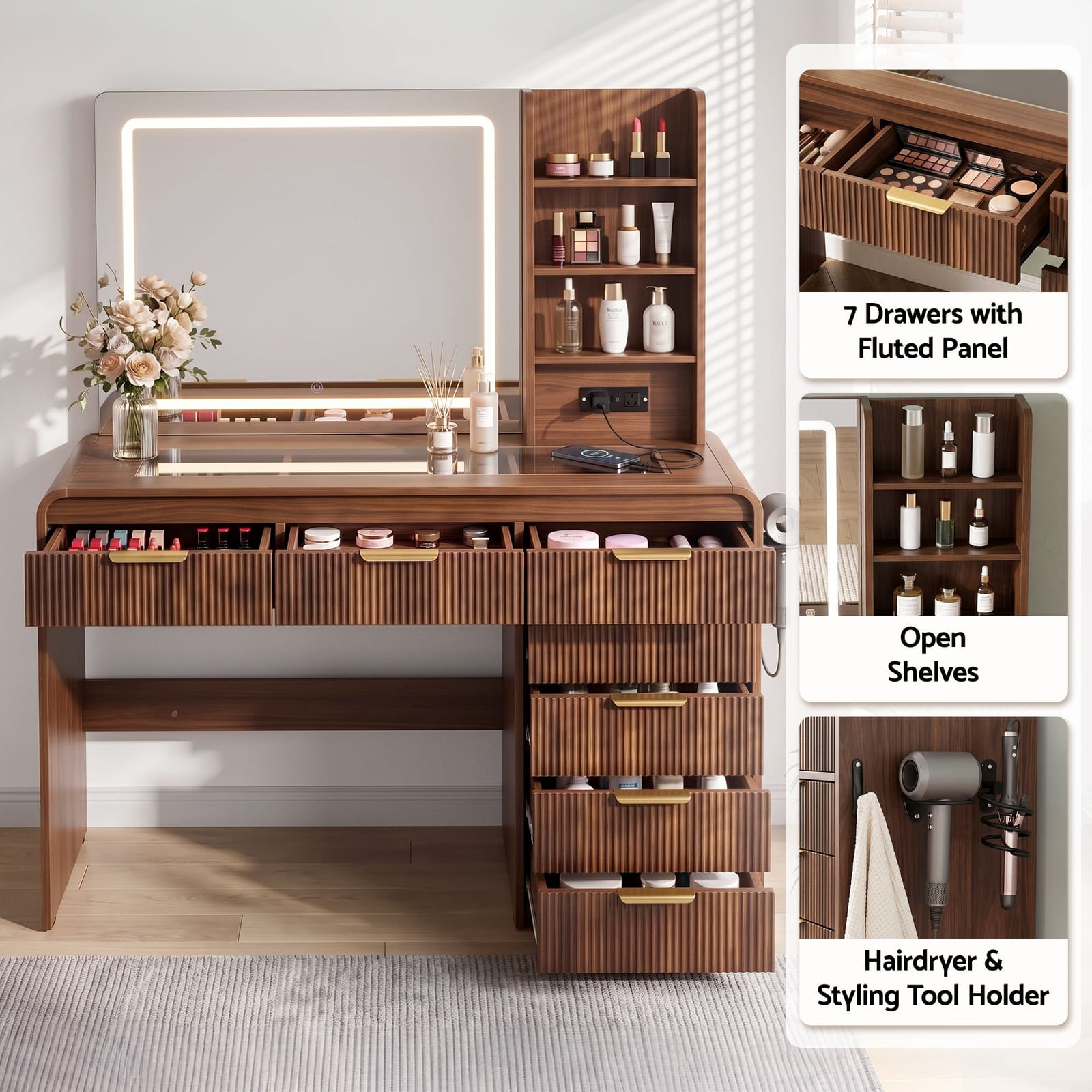 Dressing Table Vanity Walnut 120x39.5x143.5cm