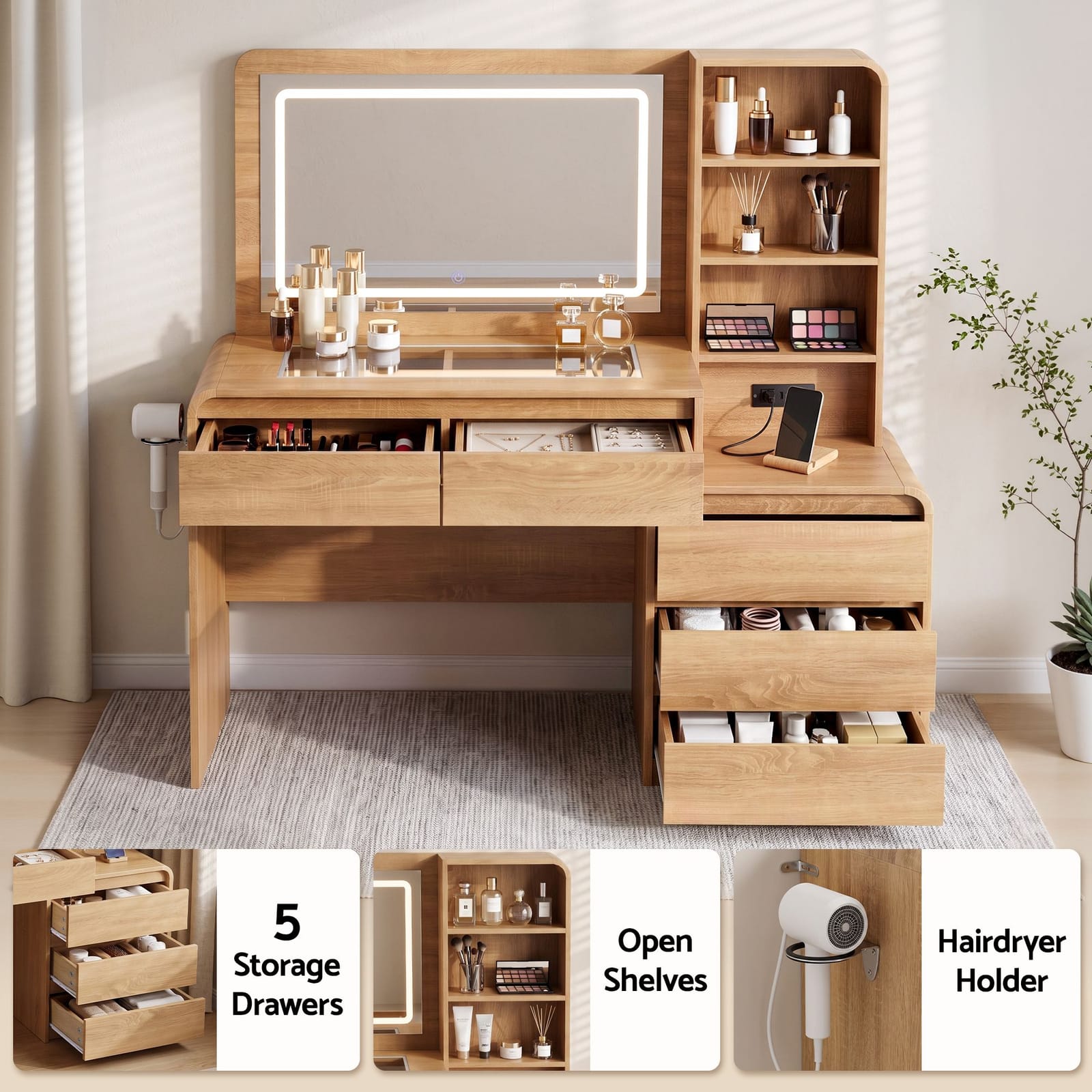 Dressing Table Vanity Desk 140x39.5x138cm