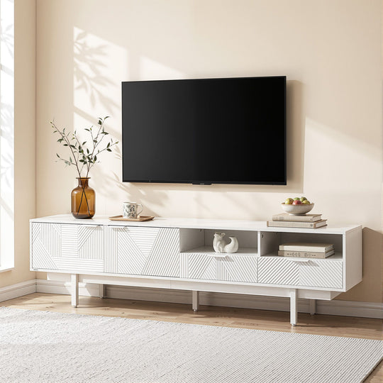 200cm White TV Entertainment Unit Fluted - TV Units