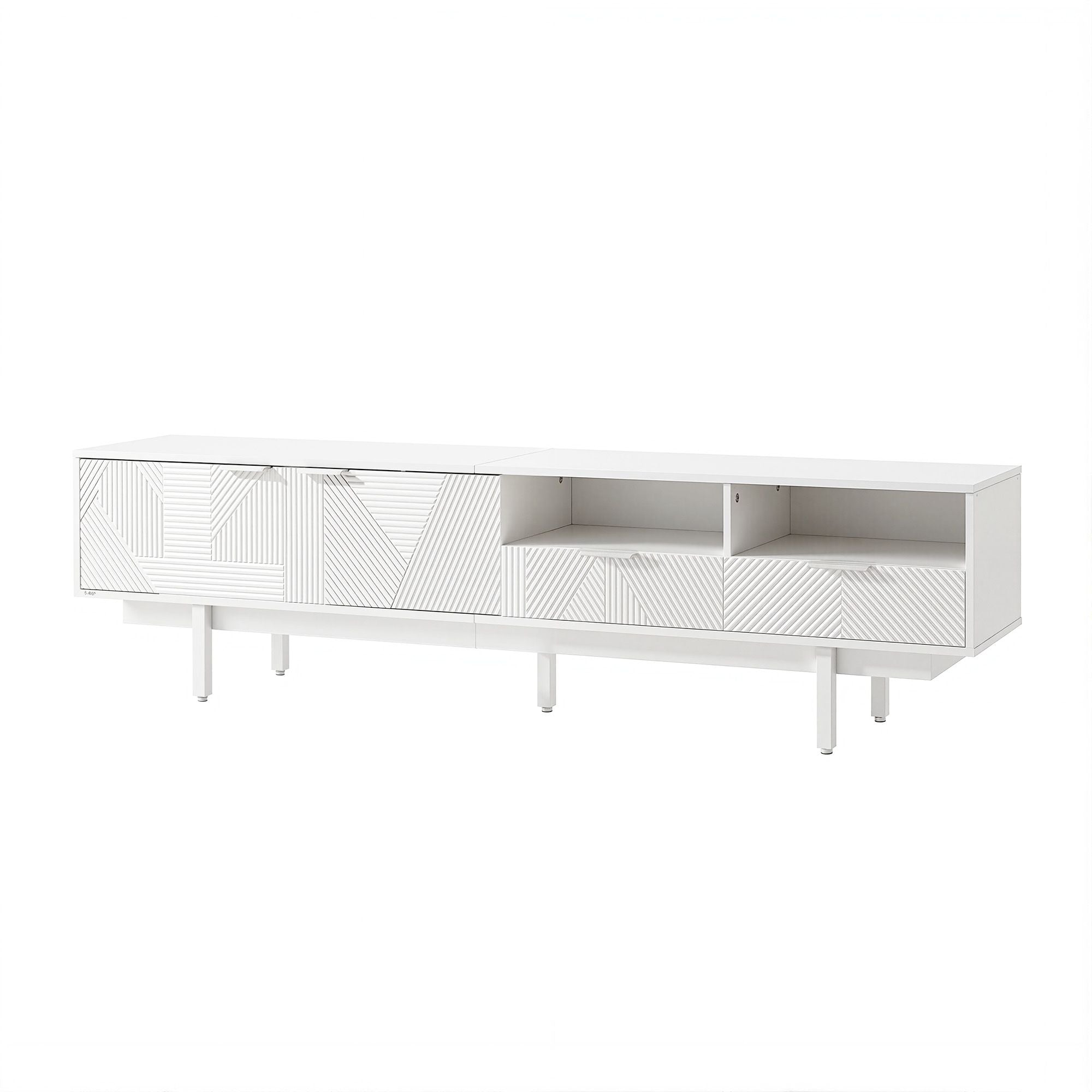 200cm White TV Entertainment Unit Fluted | Simpledeals