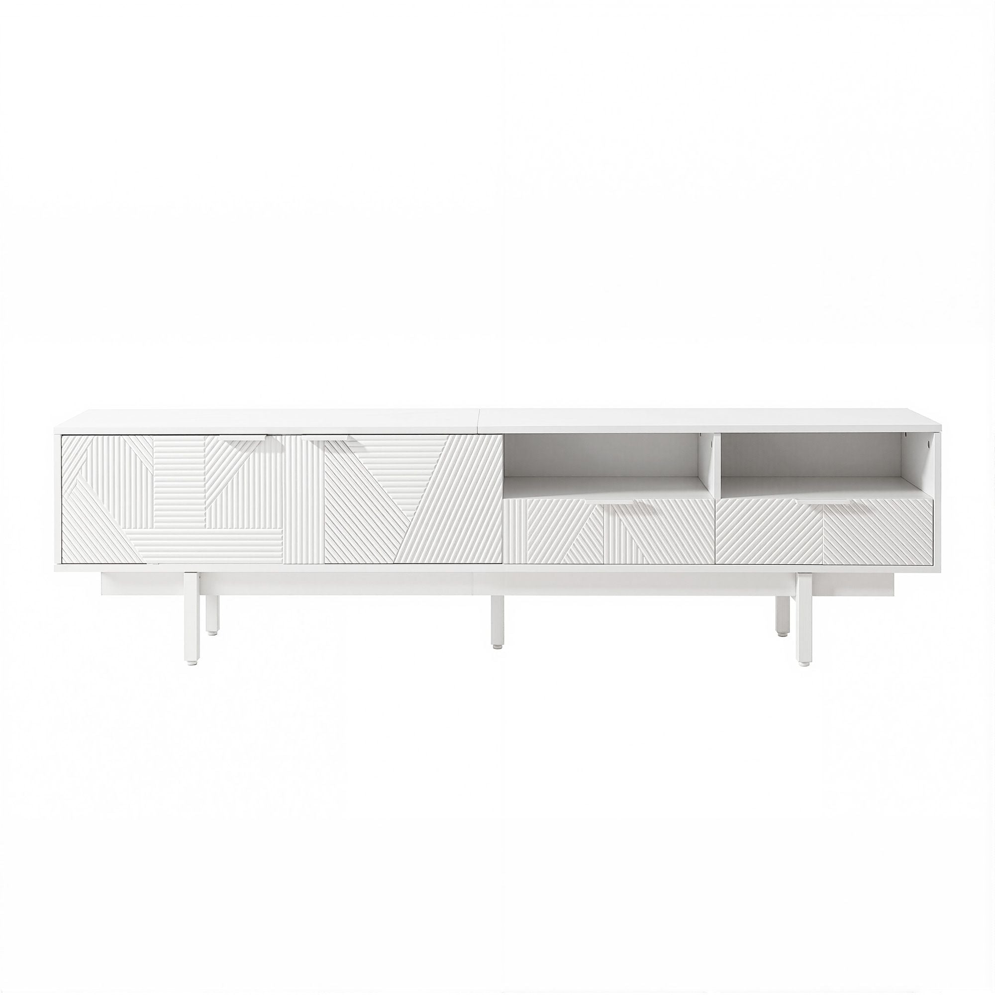 200cm White TV Entertainment Unit Fluted | Simpledeals
