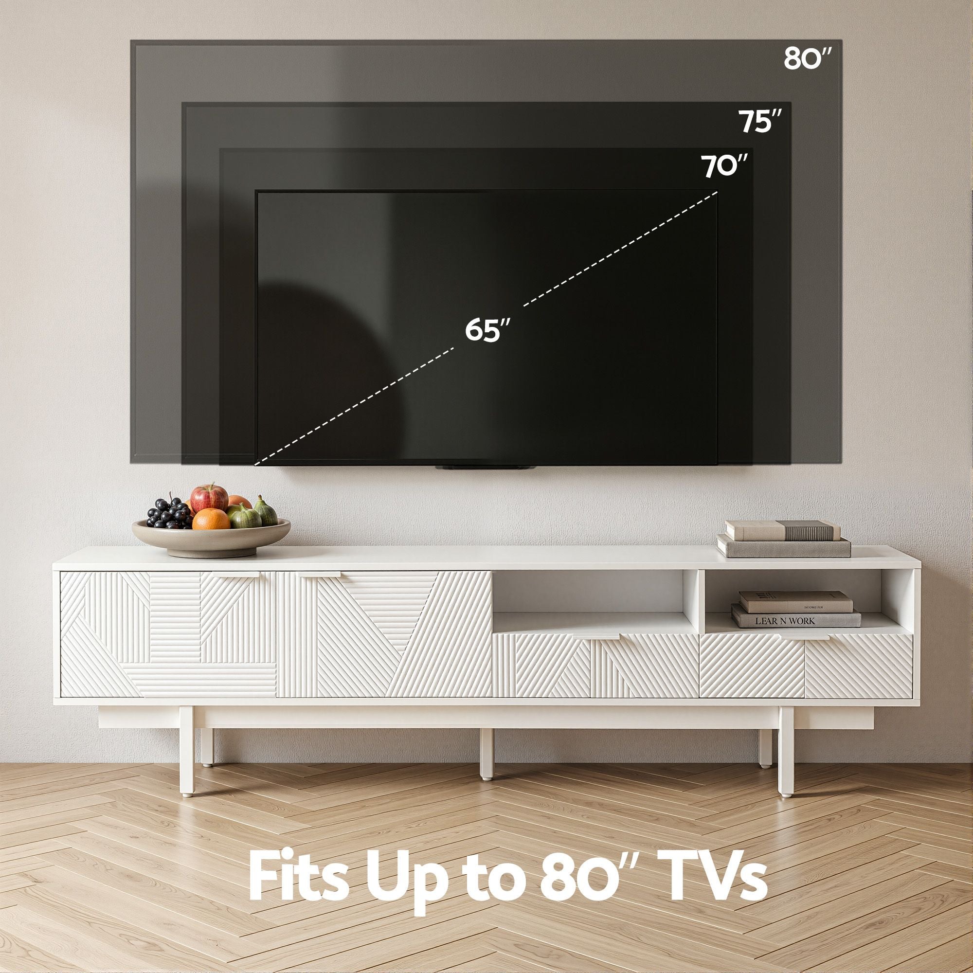 200cm White TV Entertainment Unit Fluted | Simpledeals